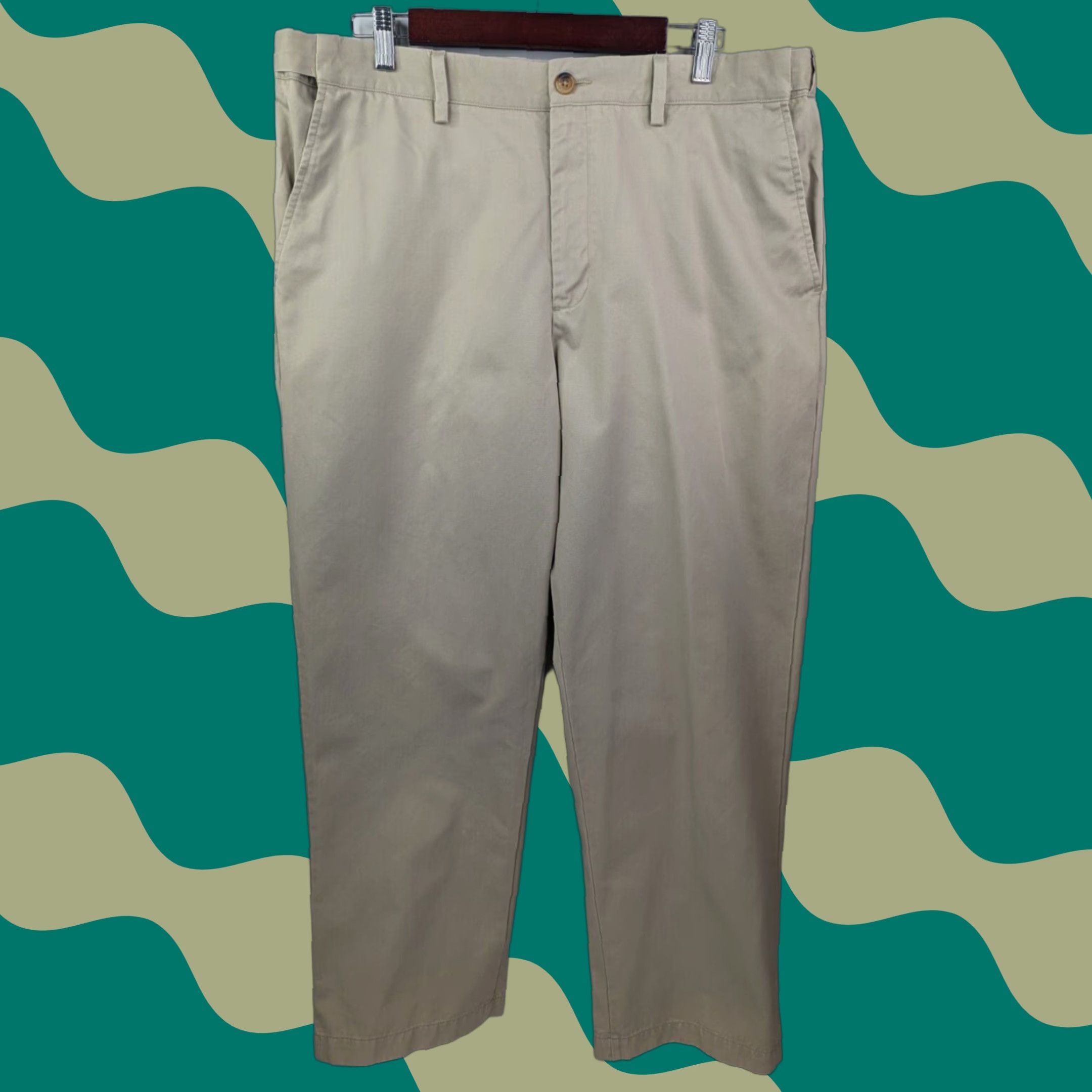Vintage LL Bean Khakis Flat Front Men's 36x30 Beige 100% Supima Cotton Trousers 0DBM9 Size US 36 / EU 52 - 1 Thumbnail
