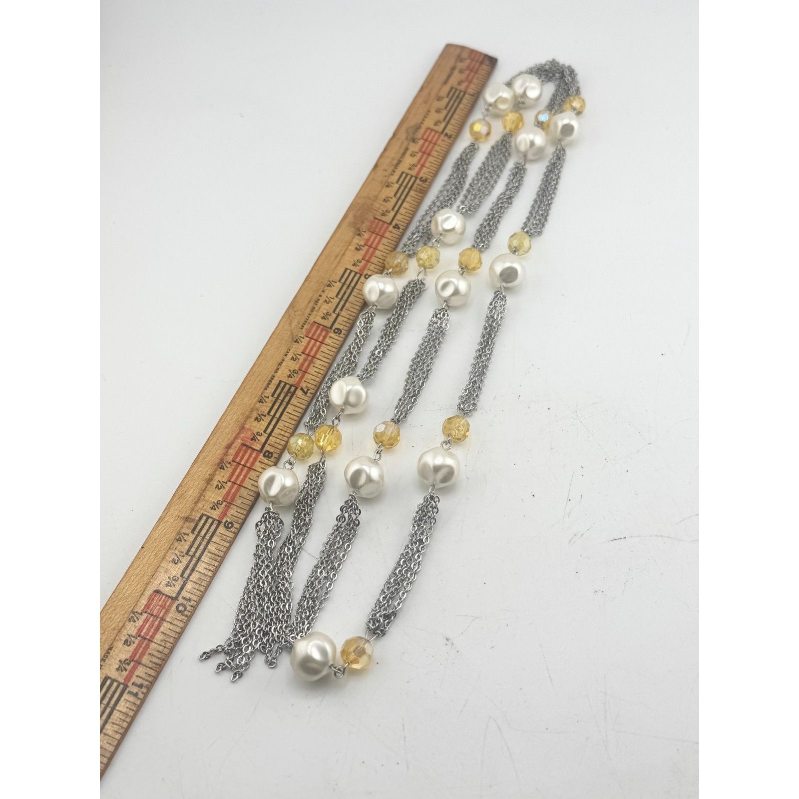 Vintage Pearl and crystal vintage chain lariat necklace Size ONE SIZE - 4 Thumbnail