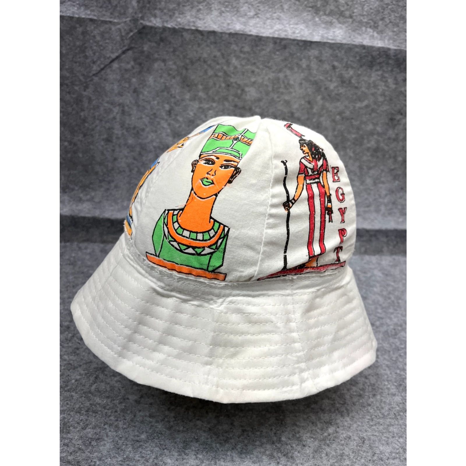 Vintage VINTAGE Egyptian Art Bucket Hat Adult One Size White Cotton Casual Sun Protection Summer Outdoor Mens Size ONE SIZE - 4 Thumbnail