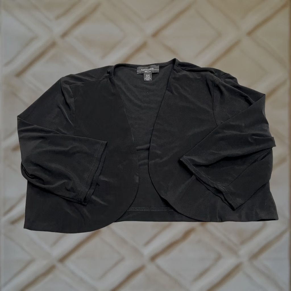 Vintage R&M Richards Jacket Womens 16W Black Open Cropped Plus Size Lightweight Stretch Work Size XXL / US 16-18 / IT 52-54 - 1 Thumbnail