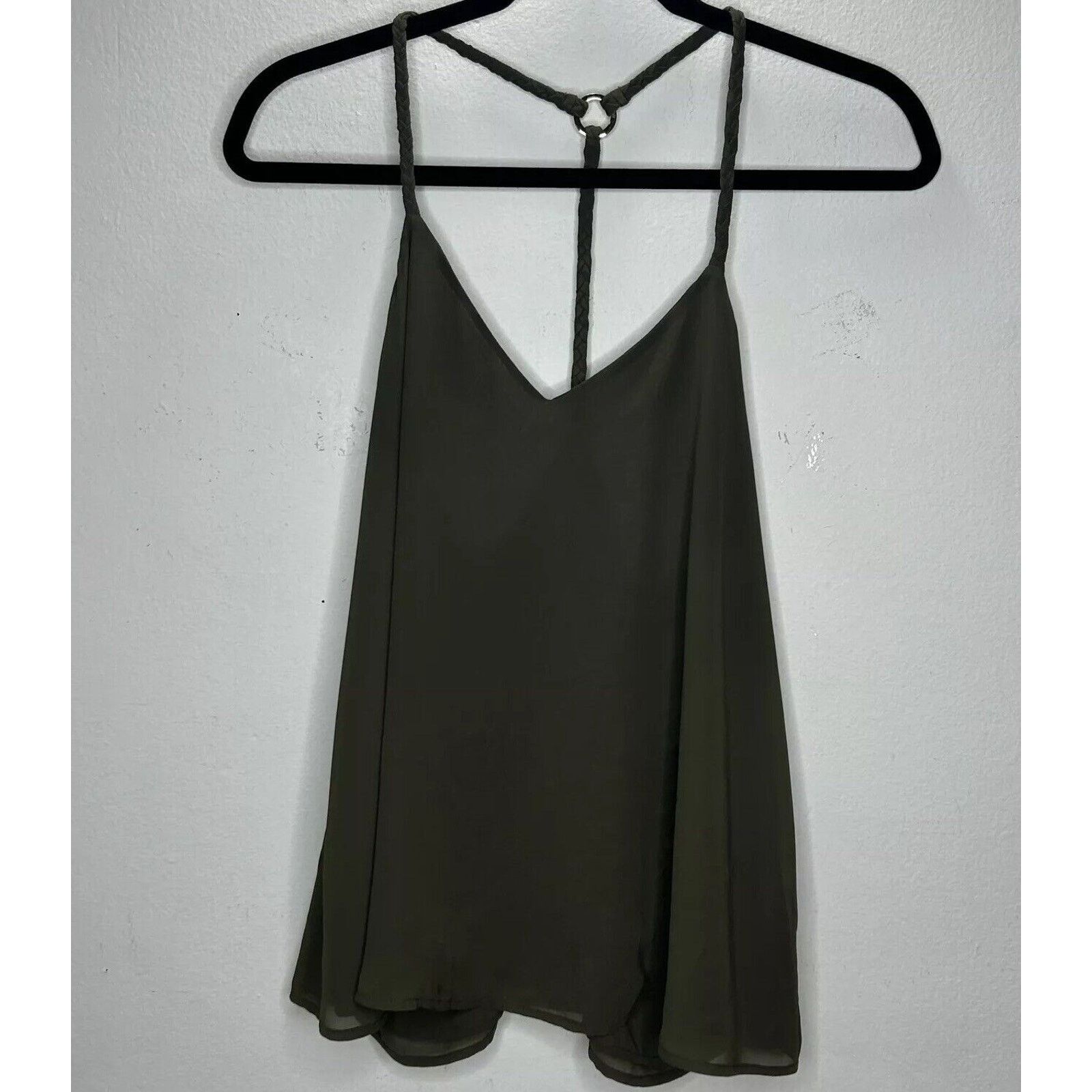 Other Marciano Olive VNeck Braided Racer Back Semi Sheer Blouse SM Size S / US 4 / IT 40 - 2 Thumbnail