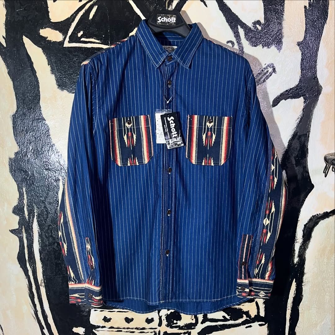 Japanese Brand × Schott Schott Bross Perfecto Workhsirt Indigo Wabash x Navajo Size US L / EU 52-54 / 3 - 1 Thumbnail
