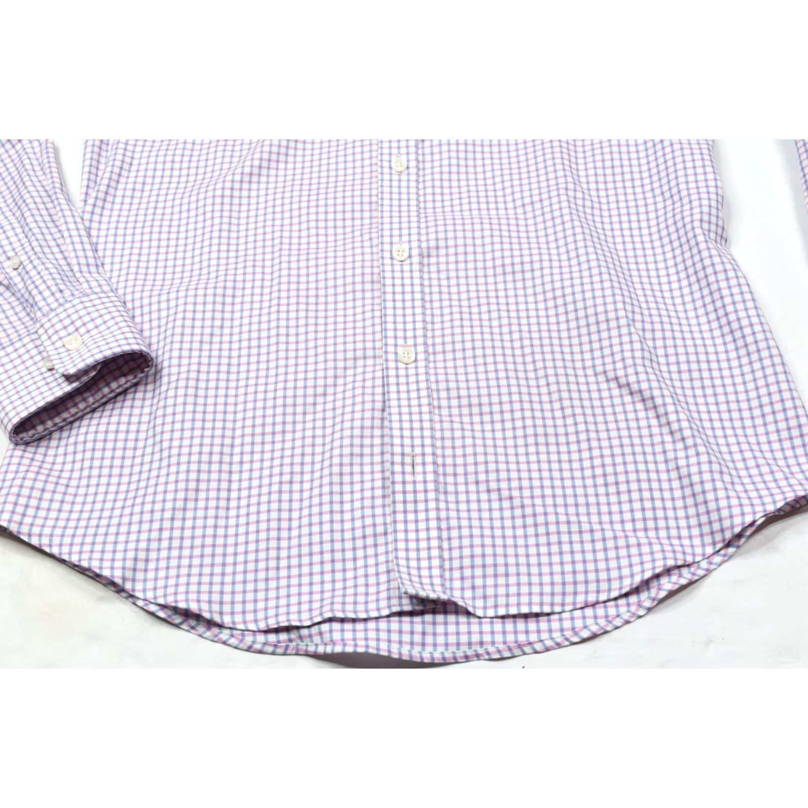 Pinko Twillory Shirt Pink Plaid Long Sleeve Cotton Button-Up Dress Shirt Mens 15.5 15.5in Slim Batched Collar Spread Barrel Cuff Size US M / EU 48-50 / 2 - 4 Thumbnail