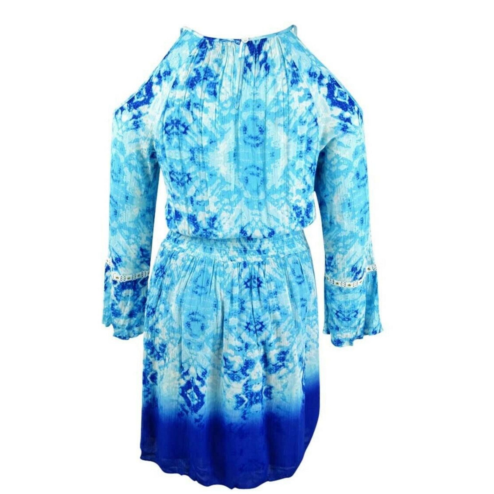I.N.C INC Smocked Dress Cold-Shoulder Bell-Sleeve TieDye Galaxy XS Size XS / US 0-2 / IT 36-38 - 3 Thumbnail