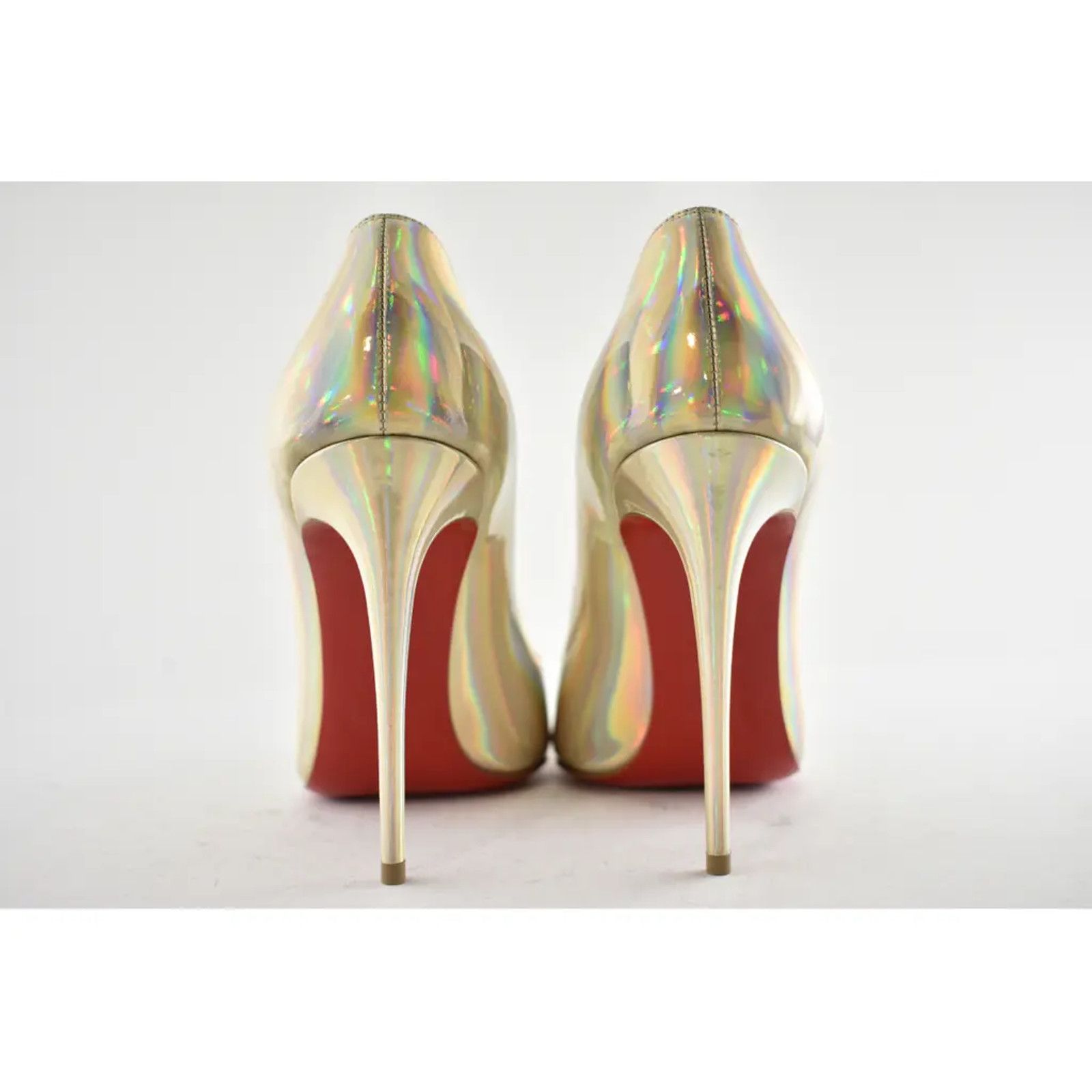 Christian Louboutin Hot Chick 100 Patent Psychic Gold Platine AB Heel Pump 39 Size US 9 / IT 39 - 11 Thumbnail