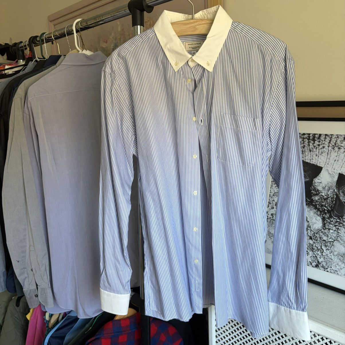 Maison Kitsune Maison Kitsuné Blue Stripe Shirt Contrast Collar & Cuffs Size US S / EU 44-46 / 1 - 1 Thumbnail