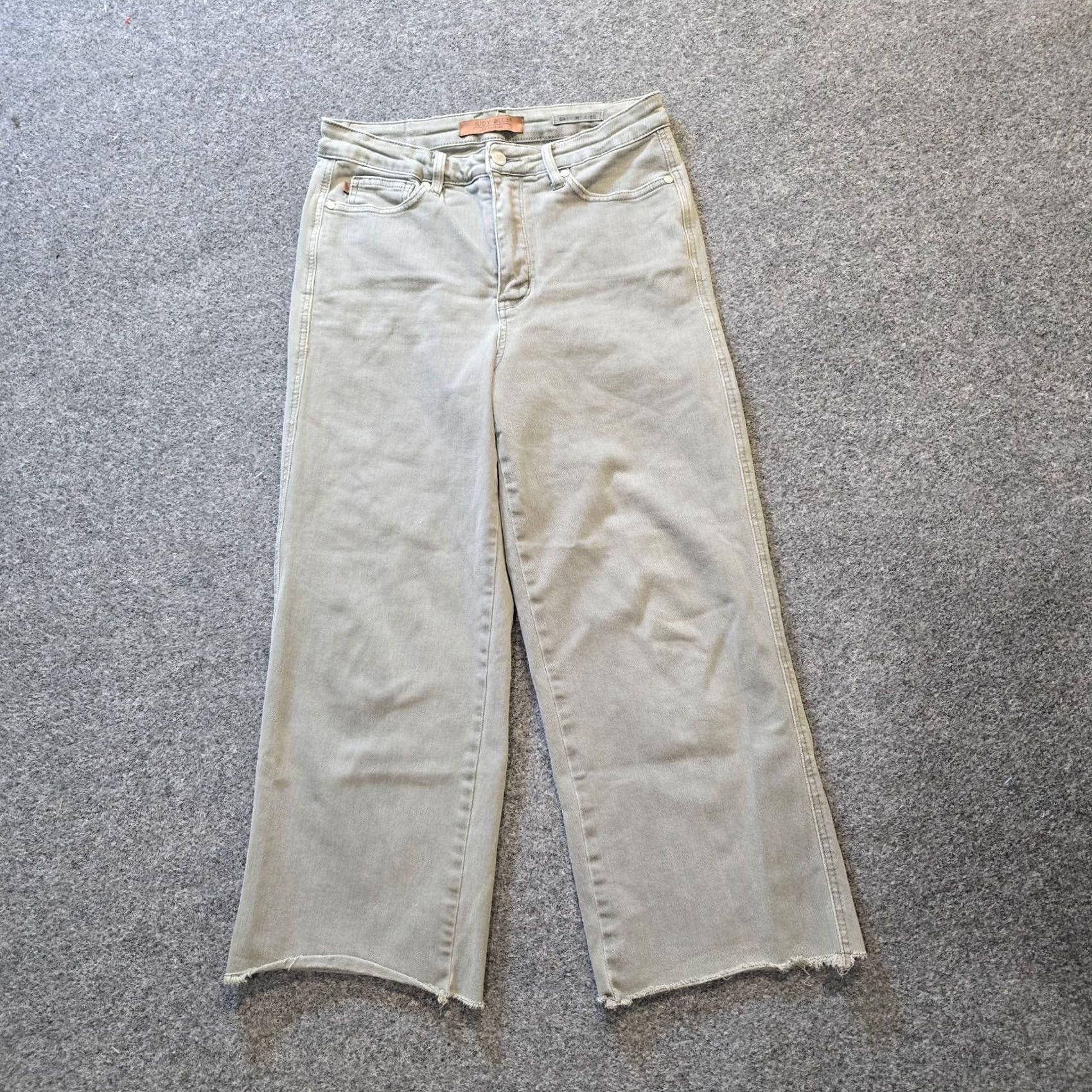 Vintage Judy Blue Jeans Womens 29 Green Wide Leg Raw Hem Garment Dyed Stretch Casual Size 29" - 2 Thumbnail