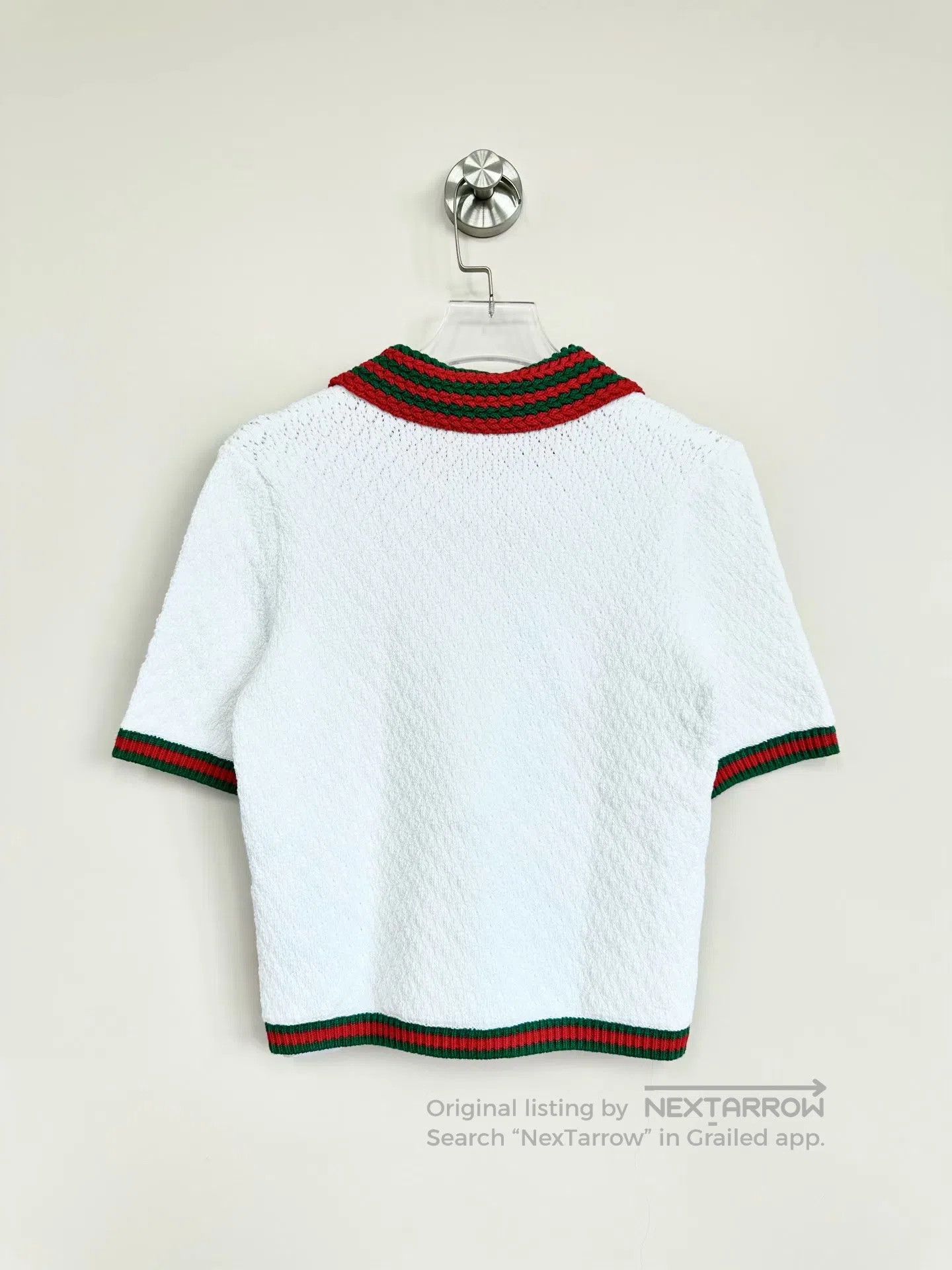 Gucci Guicci White striped polo shirt with logo print| Size L / US 10 / IT 46 - 2 Thumbnail