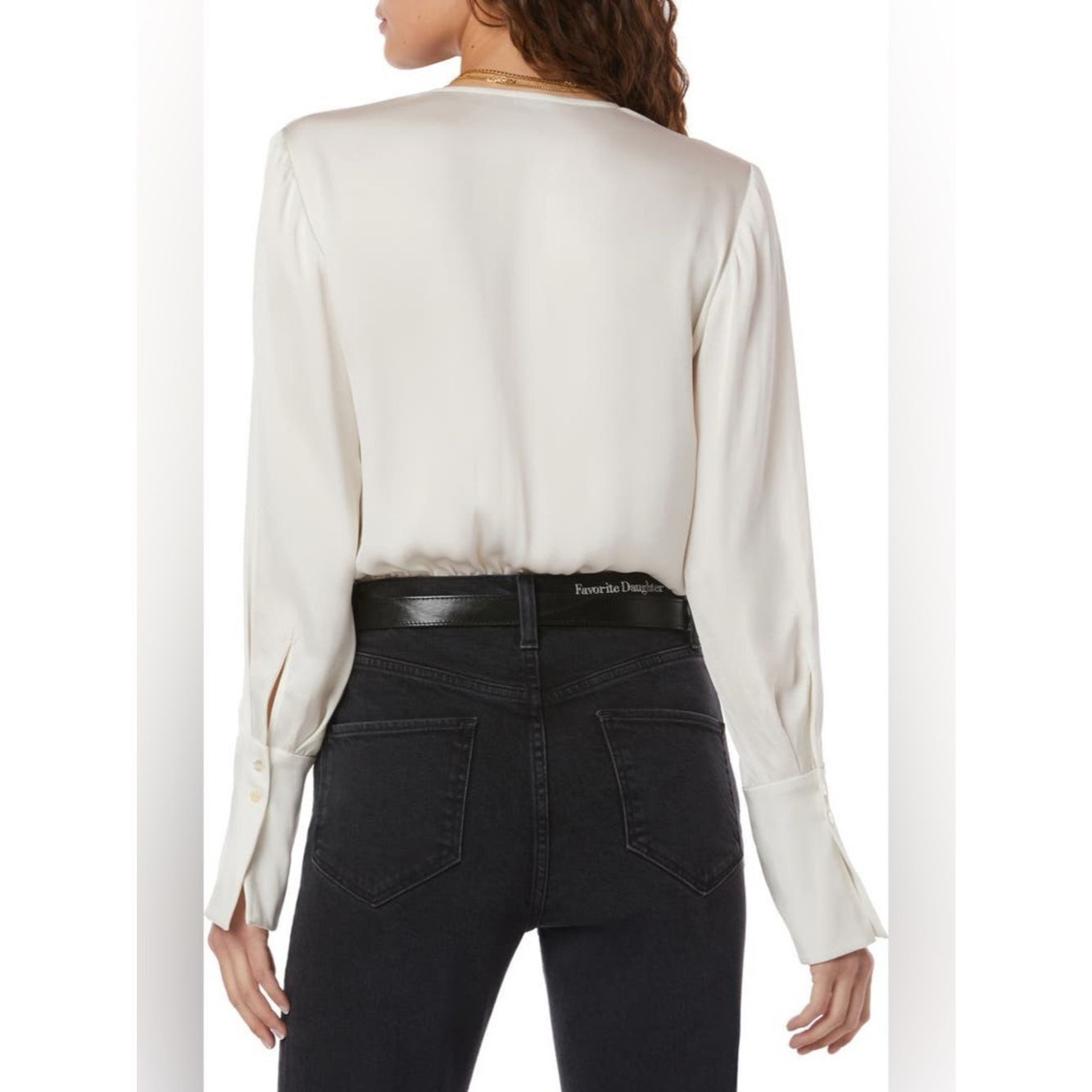 Other Favorite Daughter “The Date Blouse” Ivory Satin Bodysuit NW Size M / US 6-8 / IT 42-44 - 2 Thumbnail