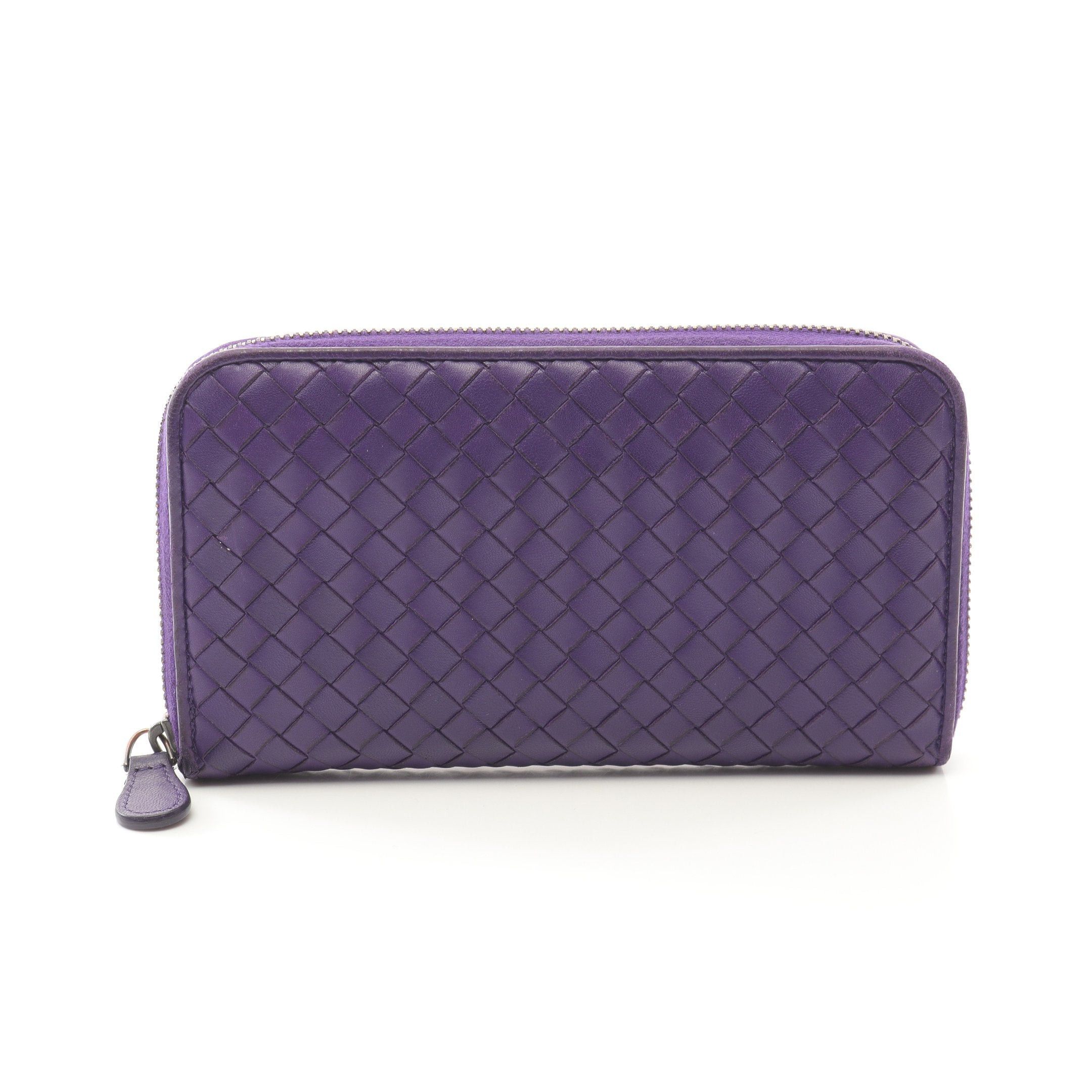 Bottega Veneta Intrecciato Round Zipper Long Wallet Leather Purple