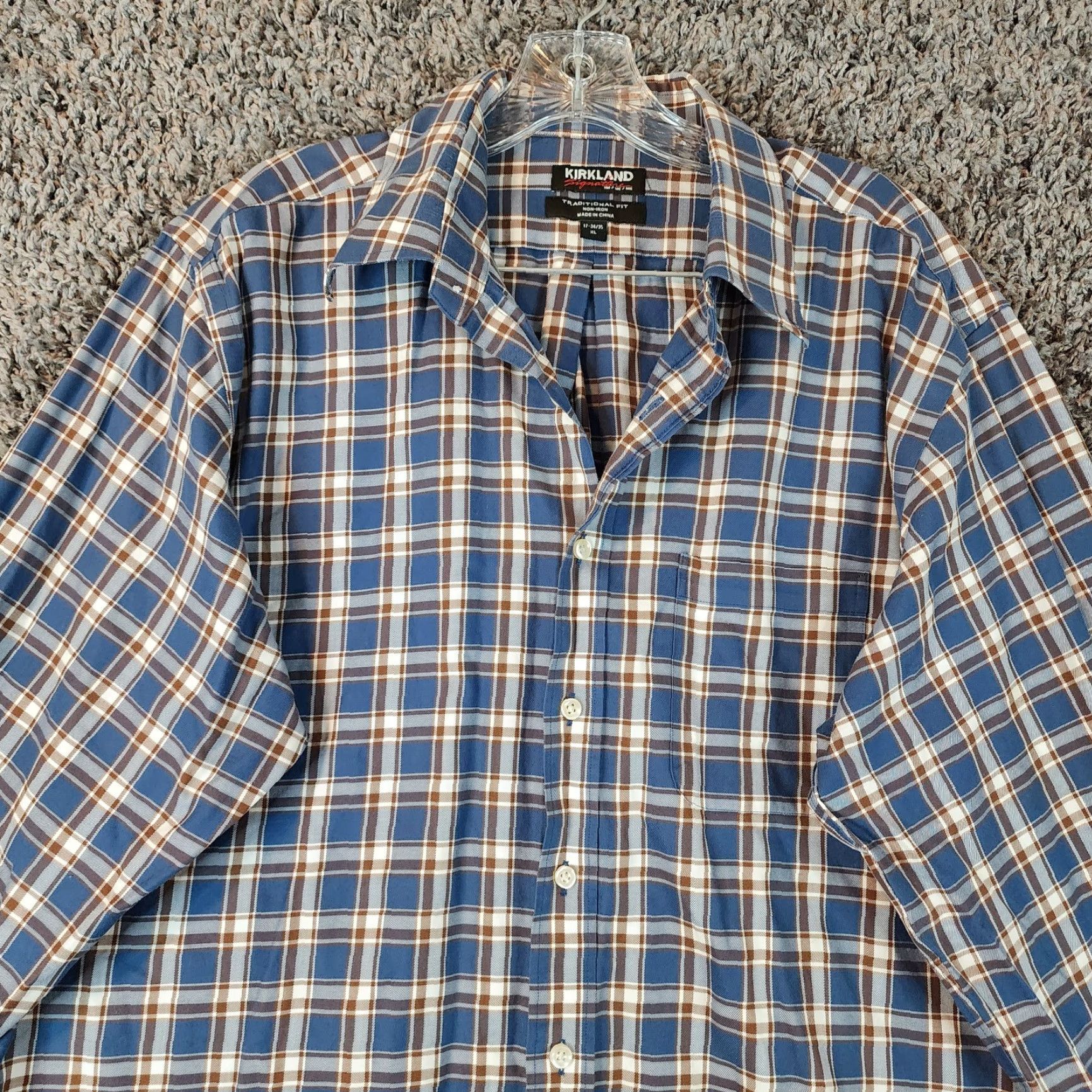 Vintage KIRKLAND Mens Shirt Blue Plaid Long Sleeve Button-Up XL Adult Blue Plaid Button-Down Mens XL Size US XL / EU 56 / 4 - 2 Thumbnail