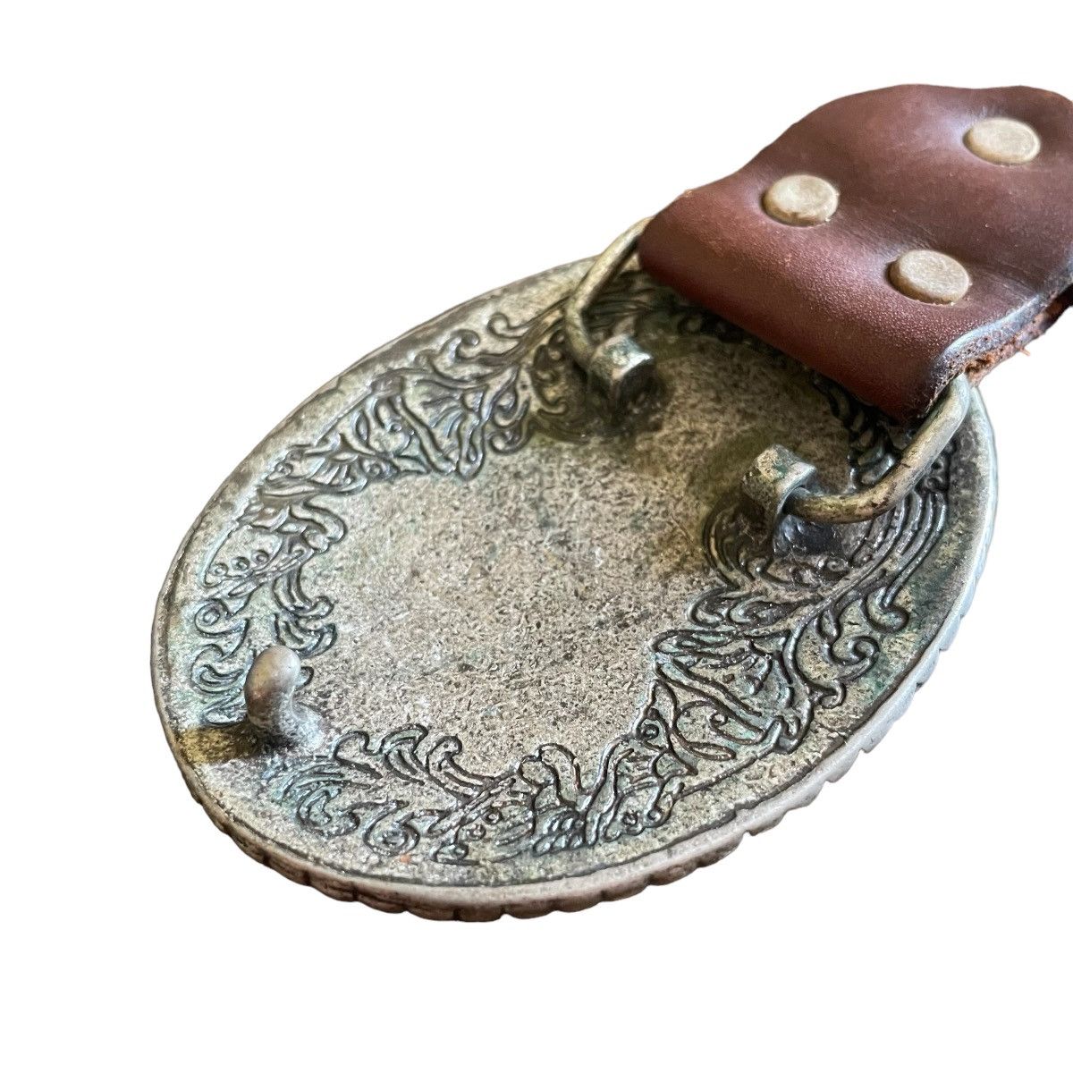 Diesel × Japanese Brand × Vintage Vintage 70s Heavy Oval Plaque Solid Leather Buckle Belt Size ONE SIZE - 8 Thumbnail