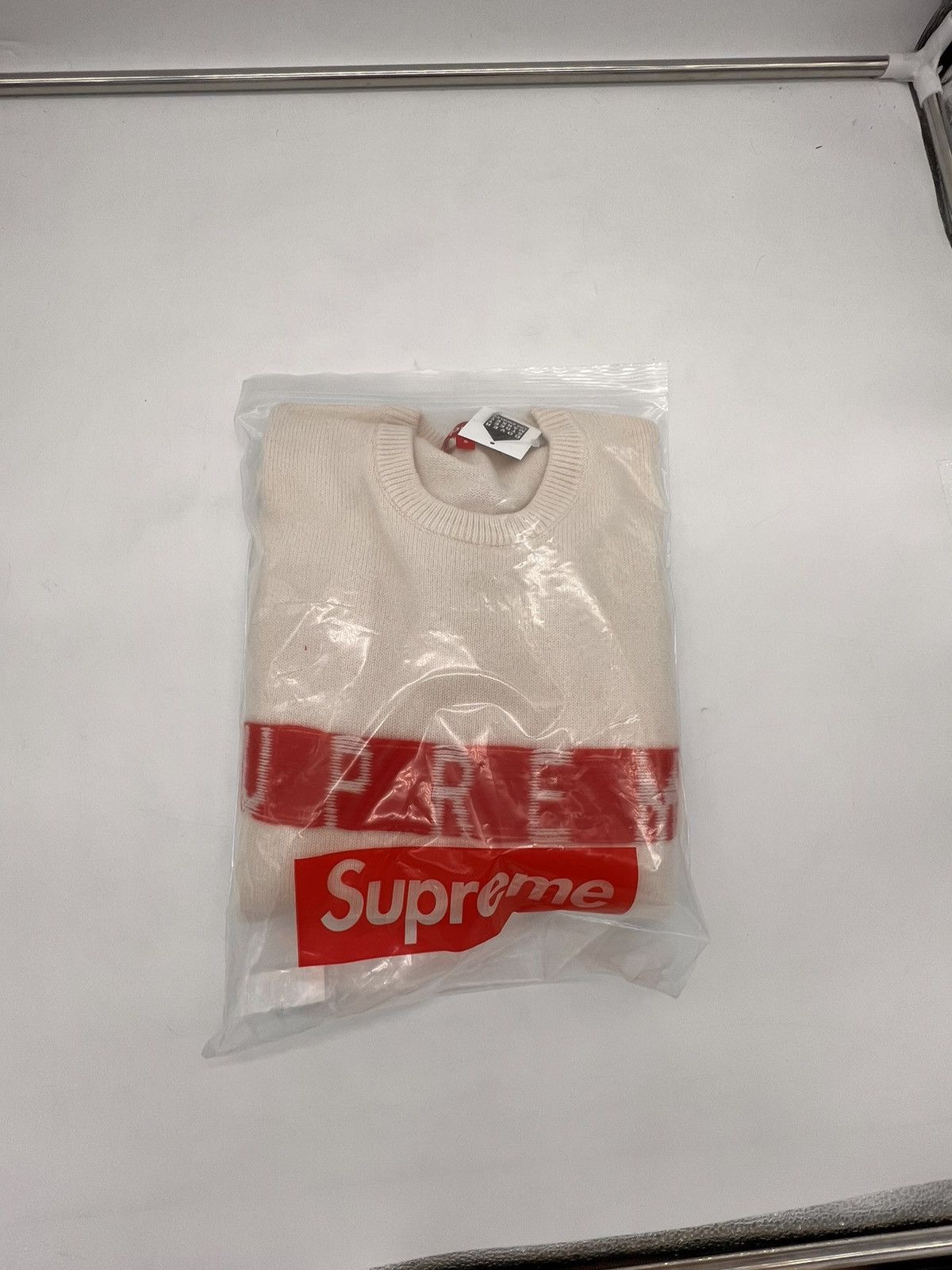 image of Supreme Inside Out Logo Sweater Small Natural Red Crewneck in White, Men's