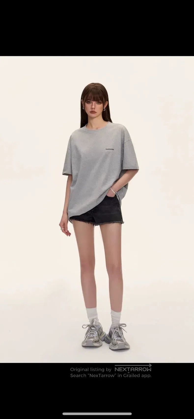 Balenciaga Grey horizontal bar letter logo short-sleeve