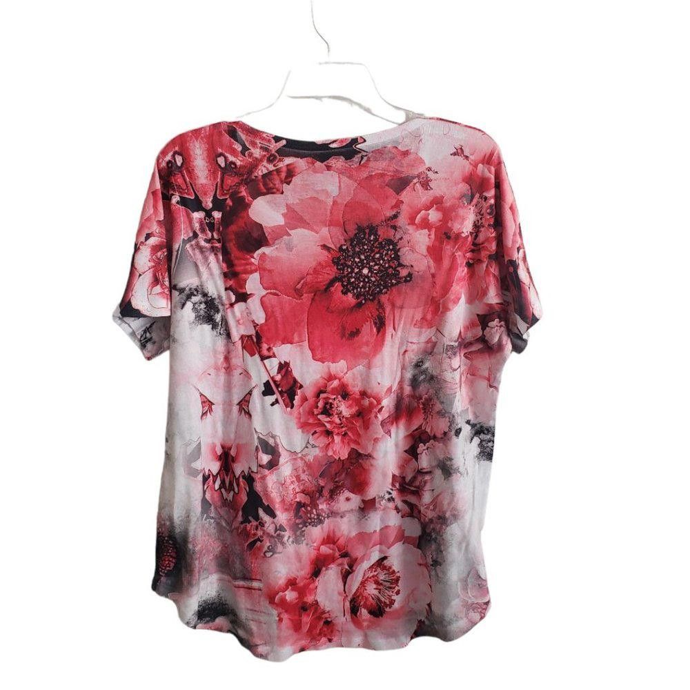 Designer CT680 Style & Co Women's Red Floral Sequined T-shirt 2X Size XXL / US 16-18 / IT 52-54 - 2 Thumbnail