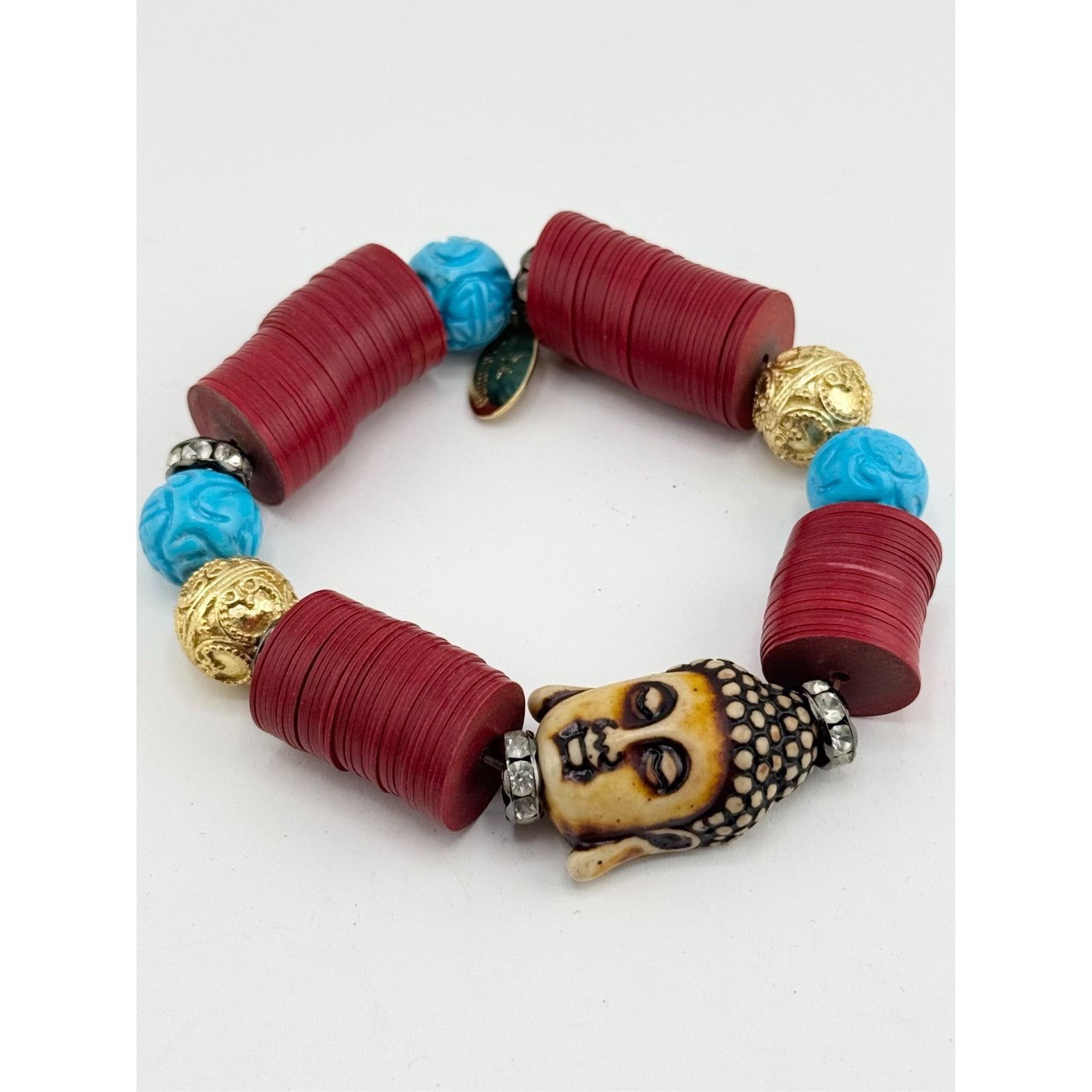 Vintage Vintage record bead rhinestone Buddha stretch bracelet Size ONE SIZE - 3 Thumbnail