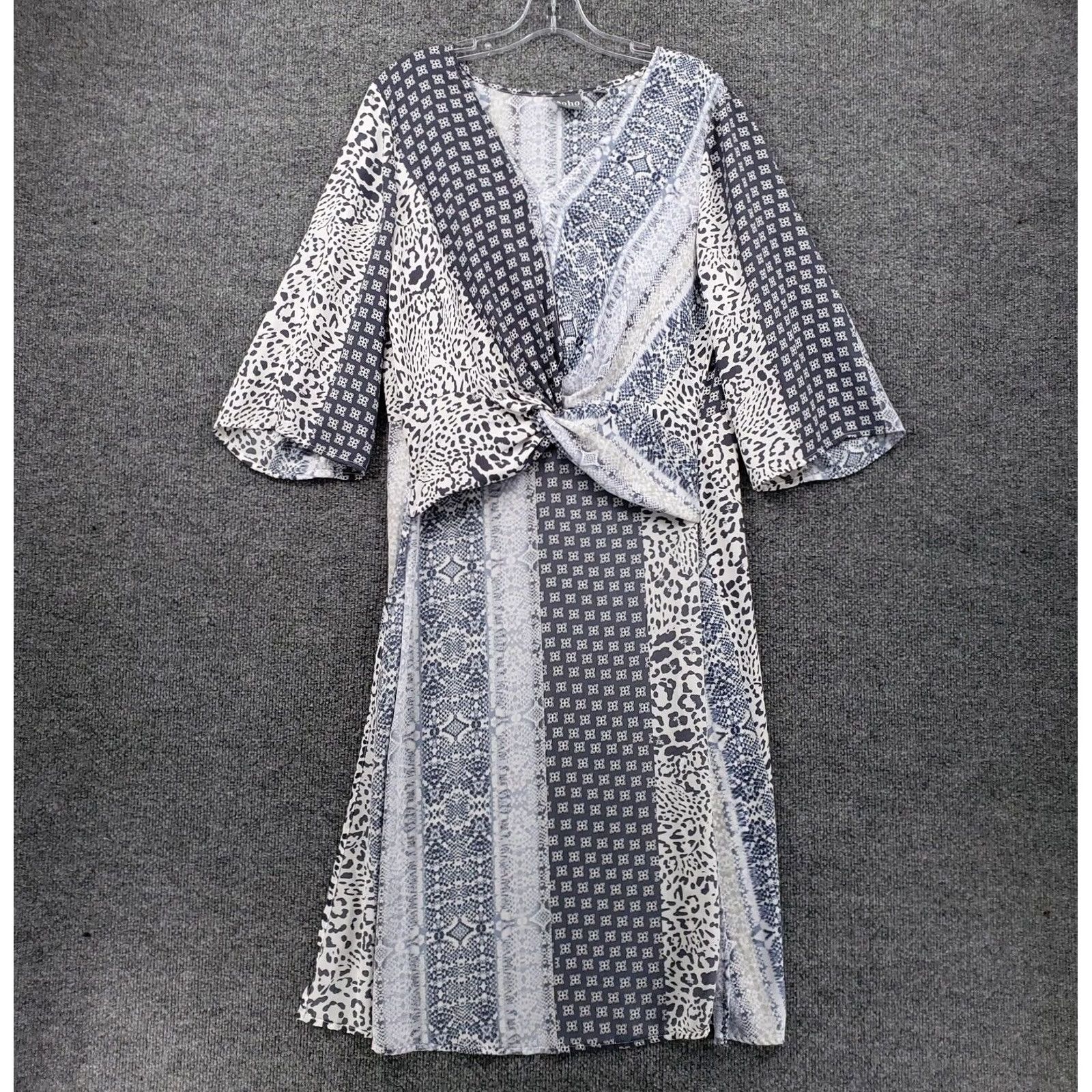 Vintage New York & Company Soho Dress Women M Blue Animal Print Shift Front 3/4 Sleeve Knee Length Shirt Dress Womens M Blue Animal Print Twist Front Size M / US 6-8 / IT 42-44 - 2 Thumbnail