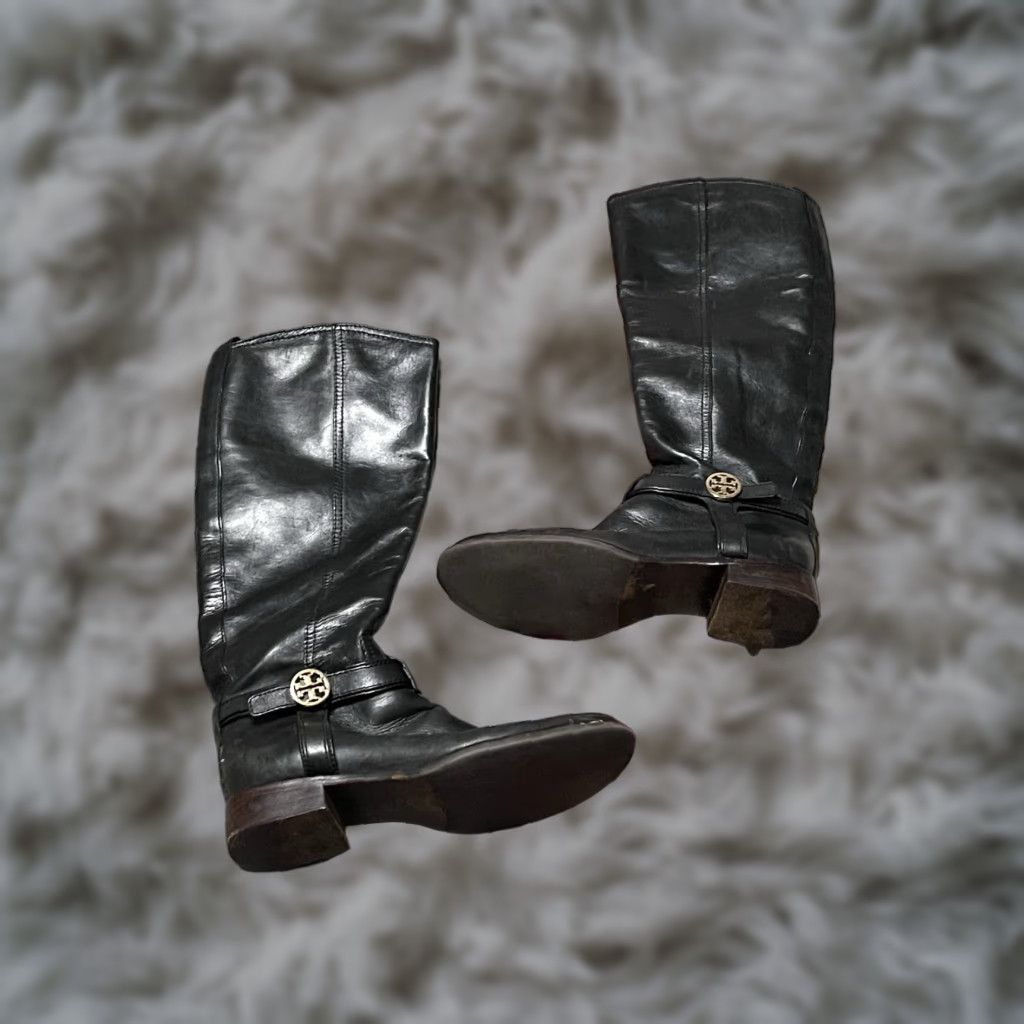 Tory Burch Black Leather Tall Riding Boots Side Zip Womens 6.5M Boots Women Black Leather Riding Boot Zip 6.5M Women’s Tory Burch