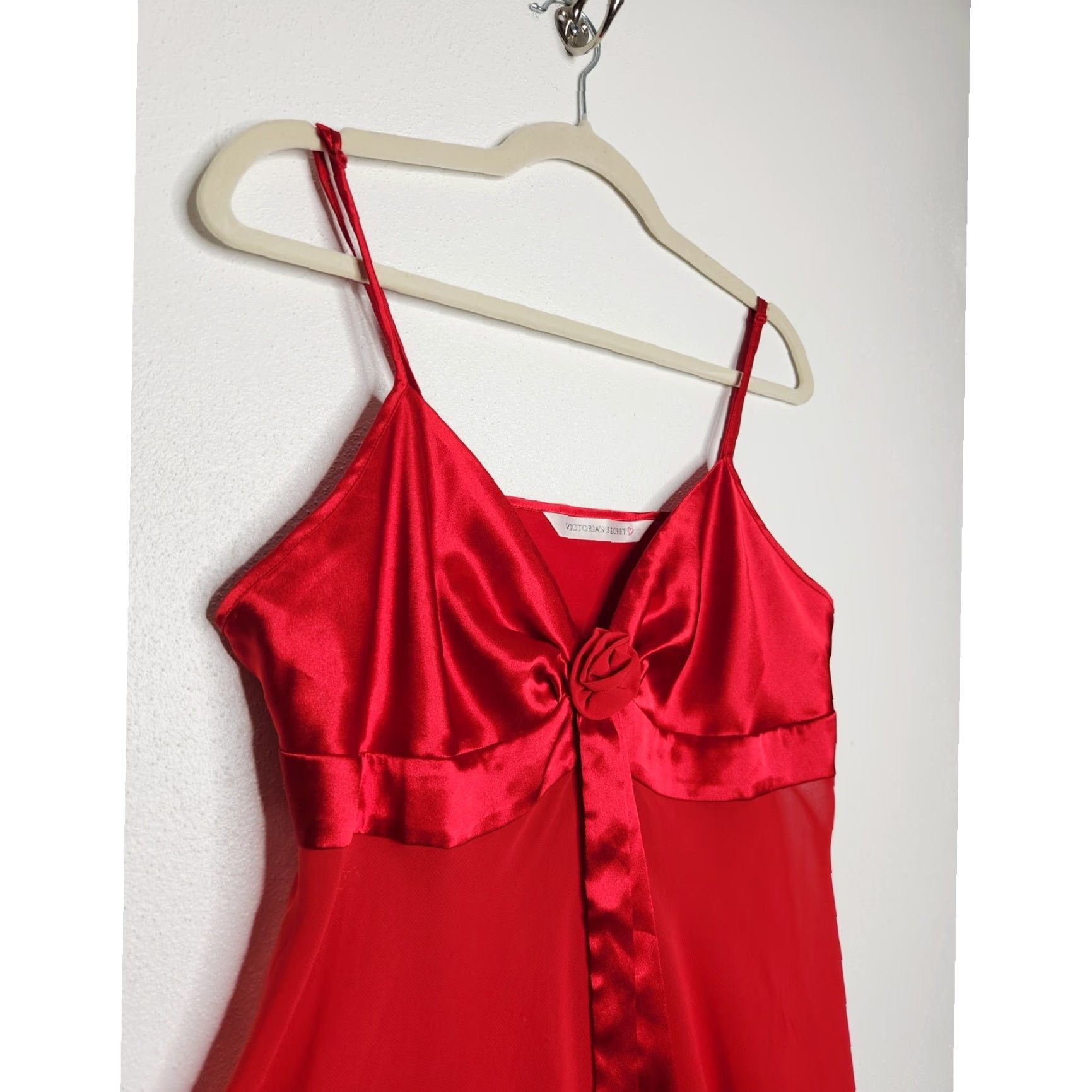 Victoria's Secret VINTAGE Victoria's Secret Dress Shirt Minor Red Rose Bow Satin Sheer Mini L Large Womens 90s/2000s Slip Dress Victorian Size L / US 10 / IT 46 - 3 Thumbnail