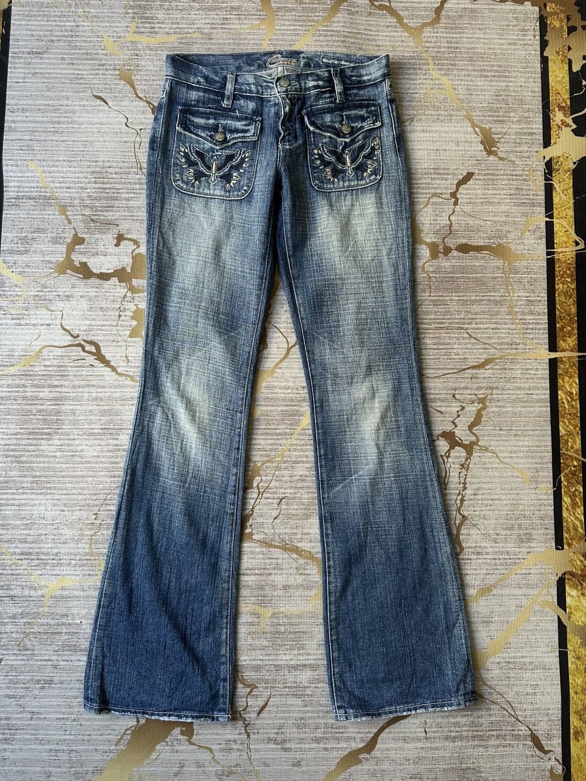 Japanese Brand FLARE Blue Cult Fatigue Jeans Size 28" / US 6 / IT 42 - 3 Thumbnail