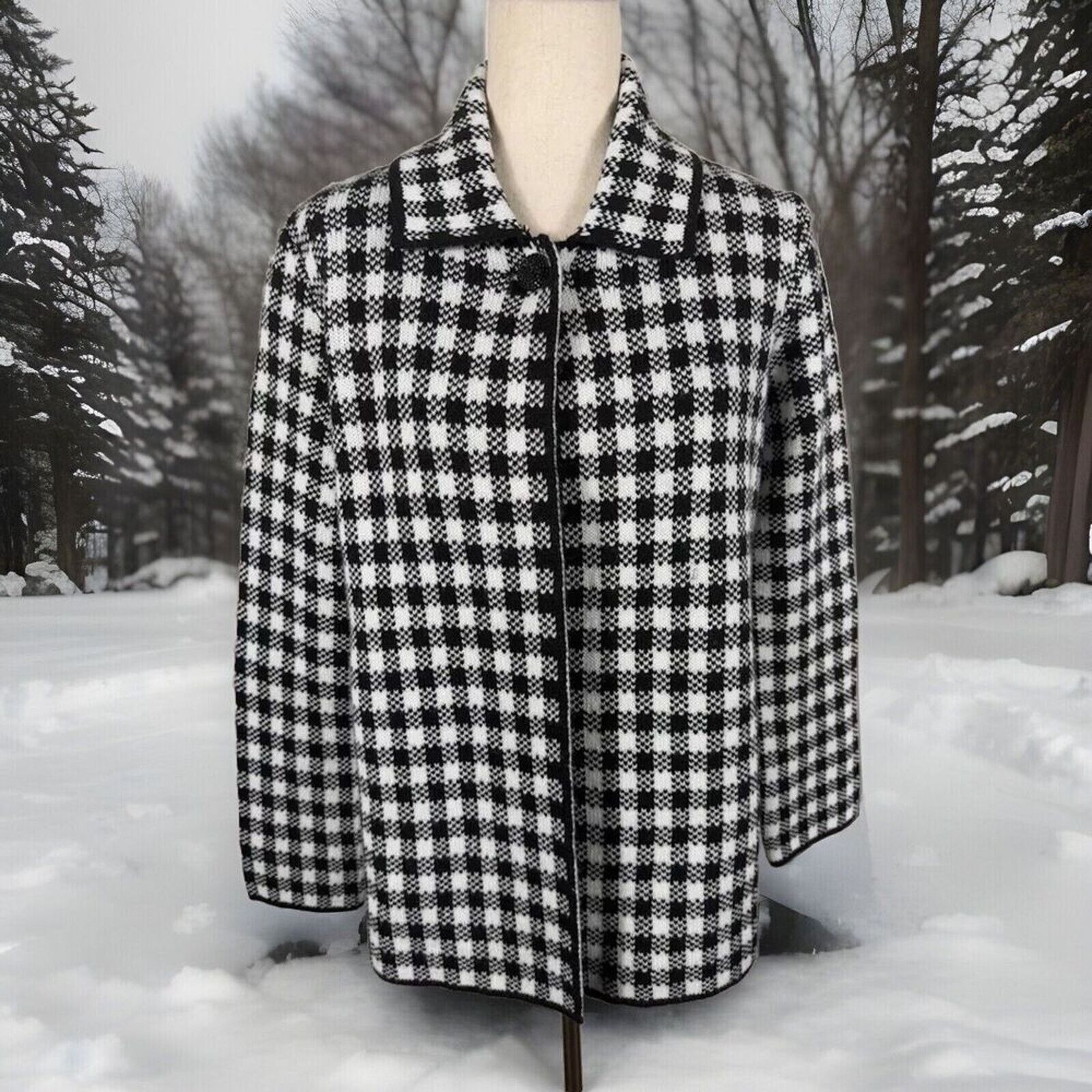BIANCA CHANDON NWT BIANCA G. Size L HOUINDSTOOTH Knit Jacket Made Italy Size L / US 10 / IT 46 - 1 Thumbnail