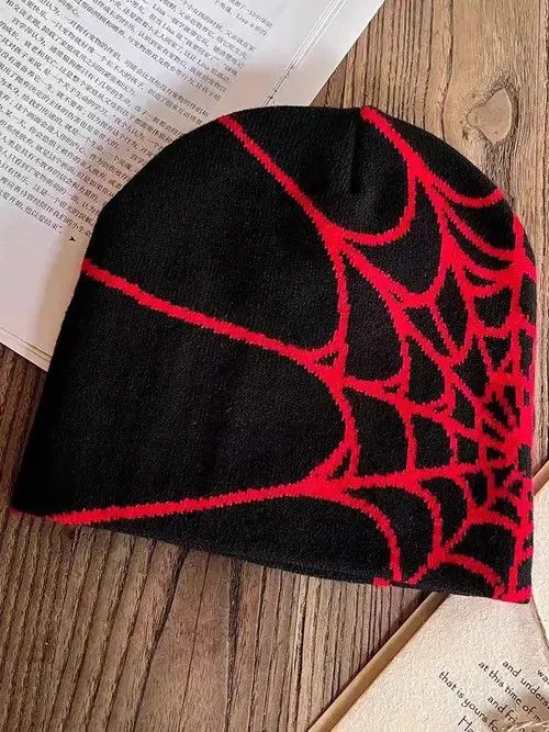 Japanese Brand Hat Black spider web y2k jacquard knit hat Size ONE SIZE - 2 Thumbnail