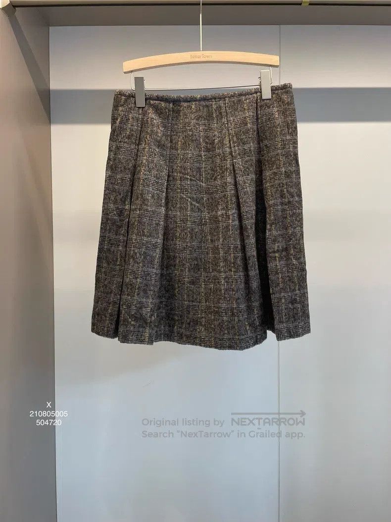 Brunello Cucinelli Brunello Cucinelli Caramel Gray Plaid Alpaca Pleated Skirt Size 27" / US 4 / IT 40 - 1 Thumbnail