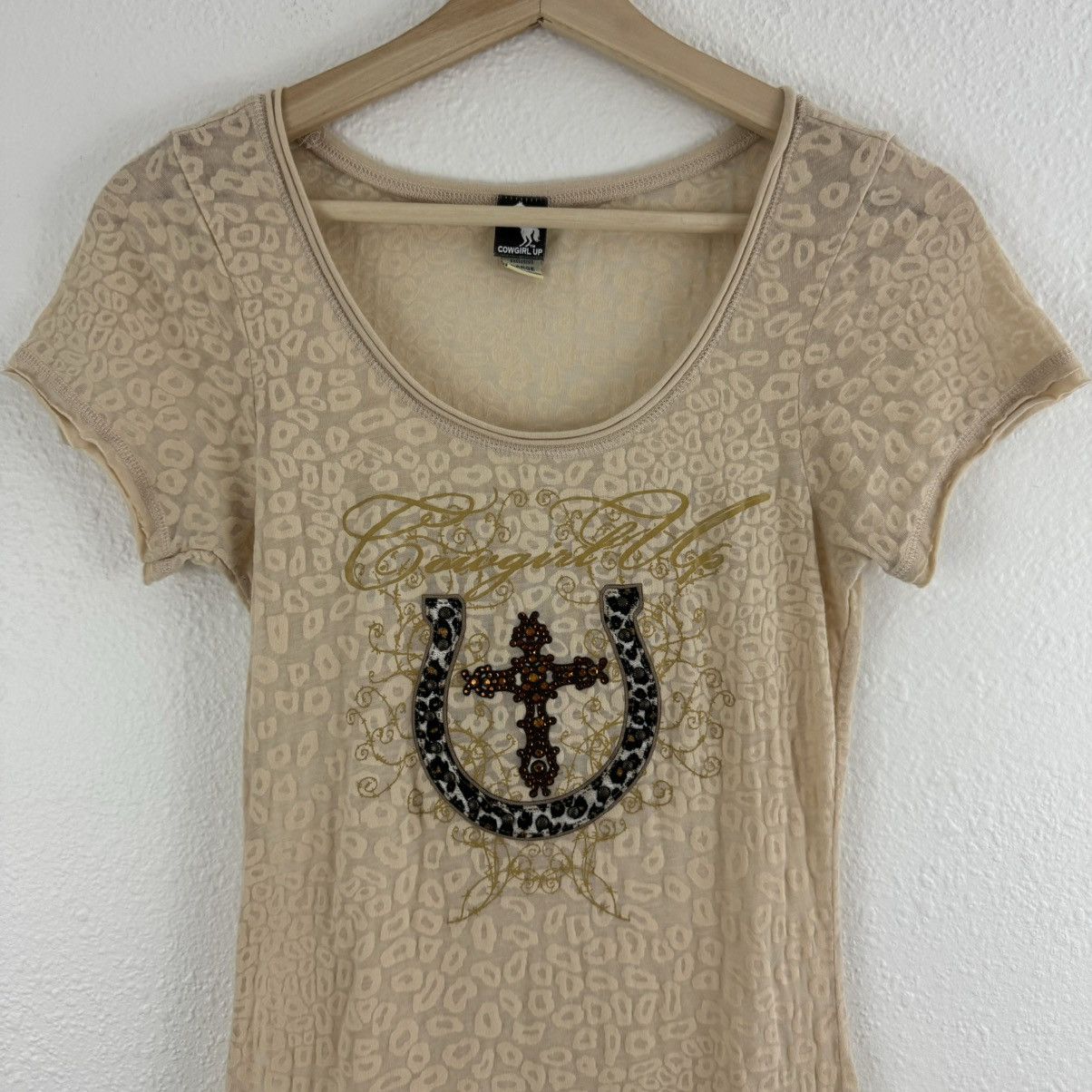 Other COWGIRL UP Vintage Y2K Beige Cheetah Semi Sheer Graphic Tee Size L / US 10 / IT 46 - 2 Thumbnail