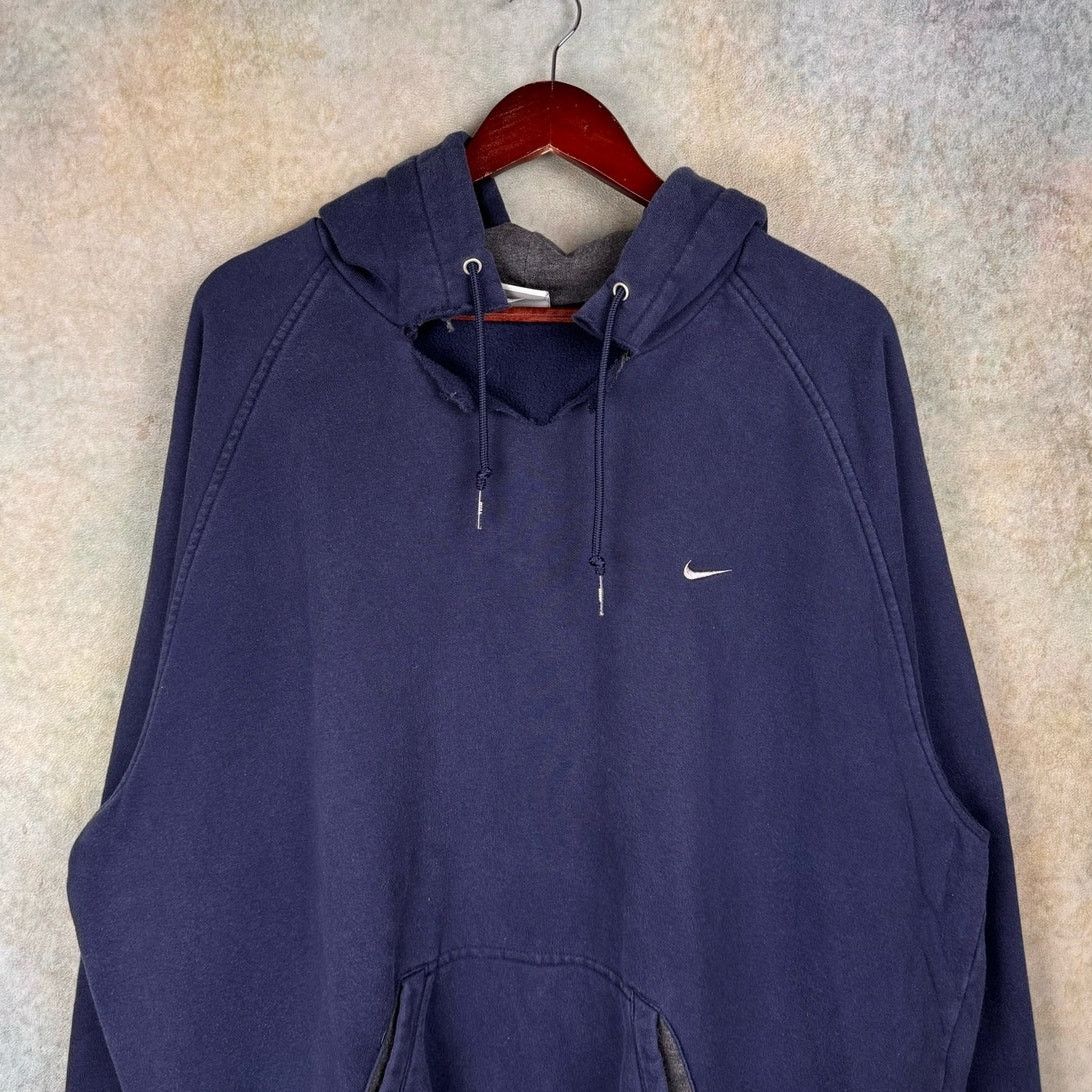 Nike × Vintage VTG Y2K Nike Logo Hoodie Sweatshirt XXL Navy Blue Swoosh Size US XXL / EU 58 / 5 - 2 Thumbnail
