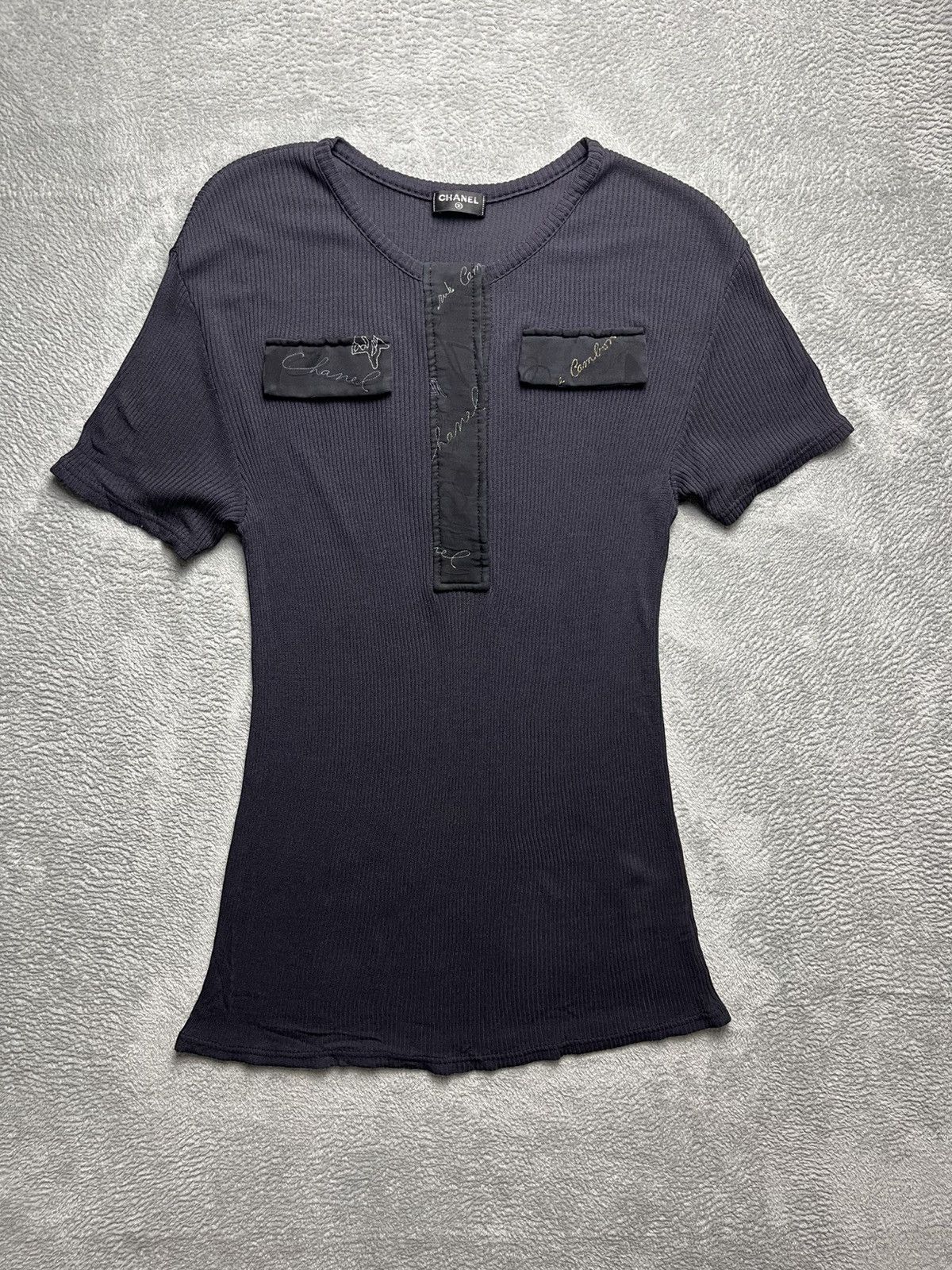 Chanel Chanel - black ribbed short sleeved top Size S / US 4 / IT 40 - 1 Thumbnail