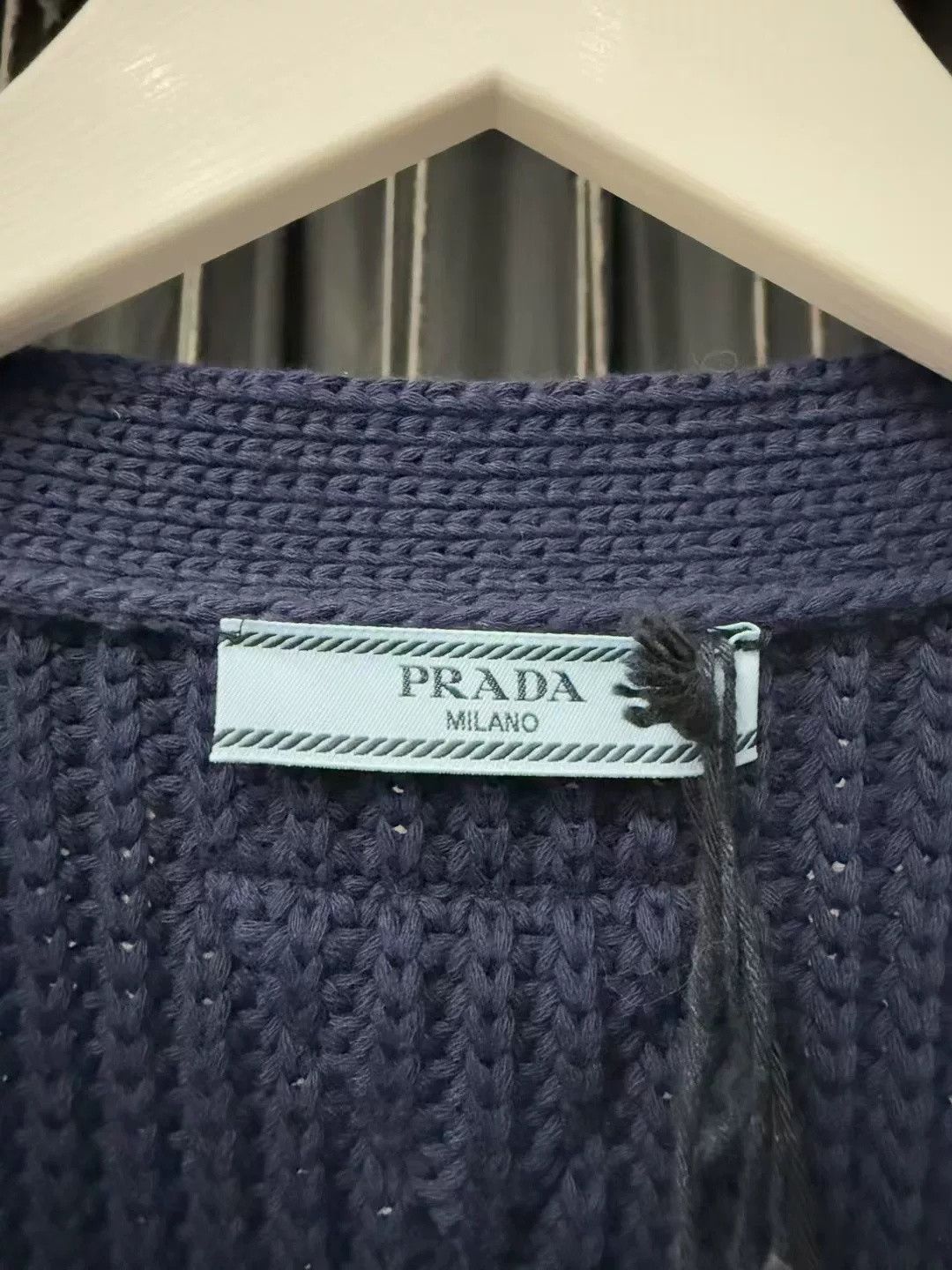 Prada Prada Navy Knit Triangle Logo Wool Cardigan Size US S / EU 44-46 / 1 - 6 Thumbnail