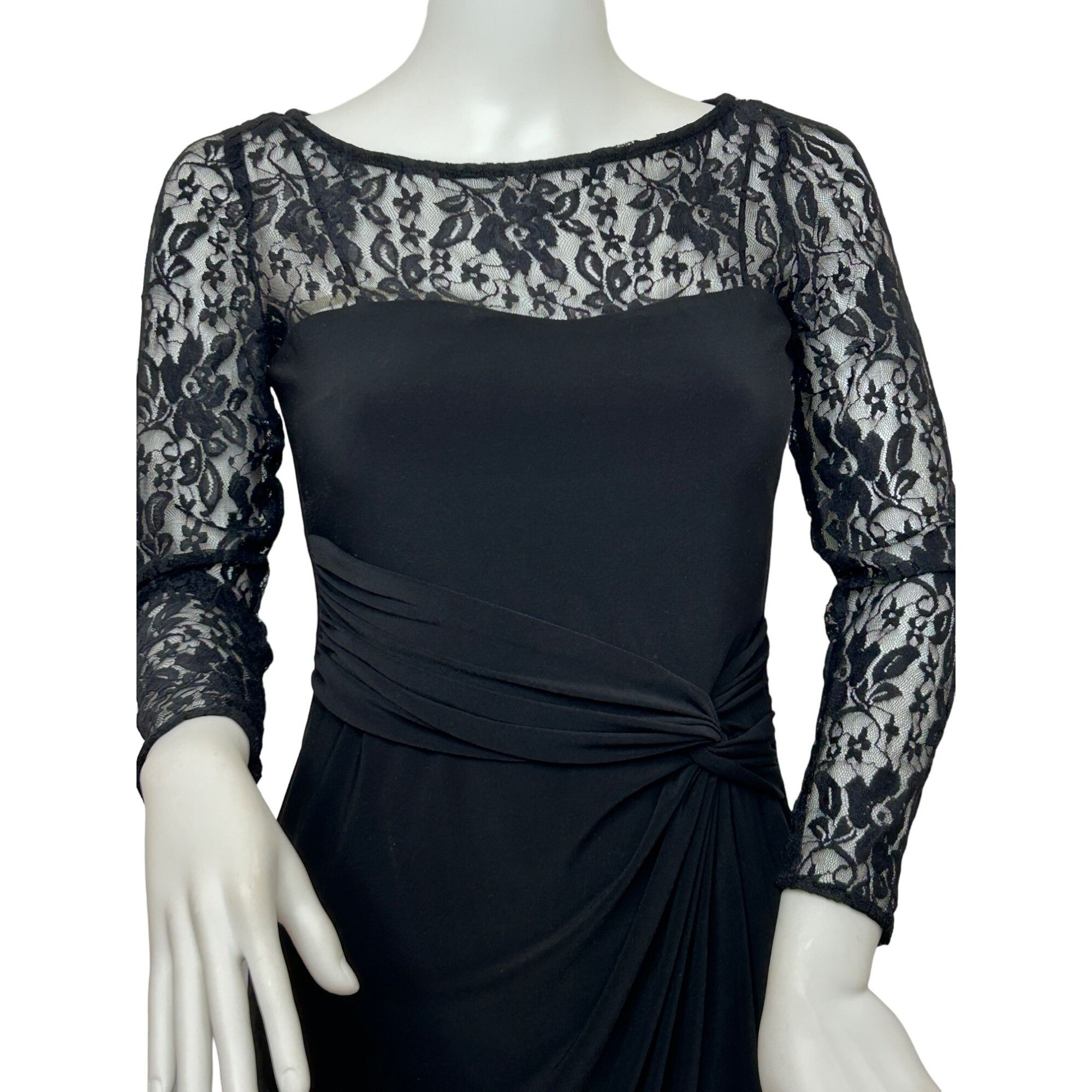 Chaps Chaps Black Lace- Trimmed Mini Dress S Petite Sheath Long Sl Size S / US 4 / IT 40 - 2 Thumbnail
