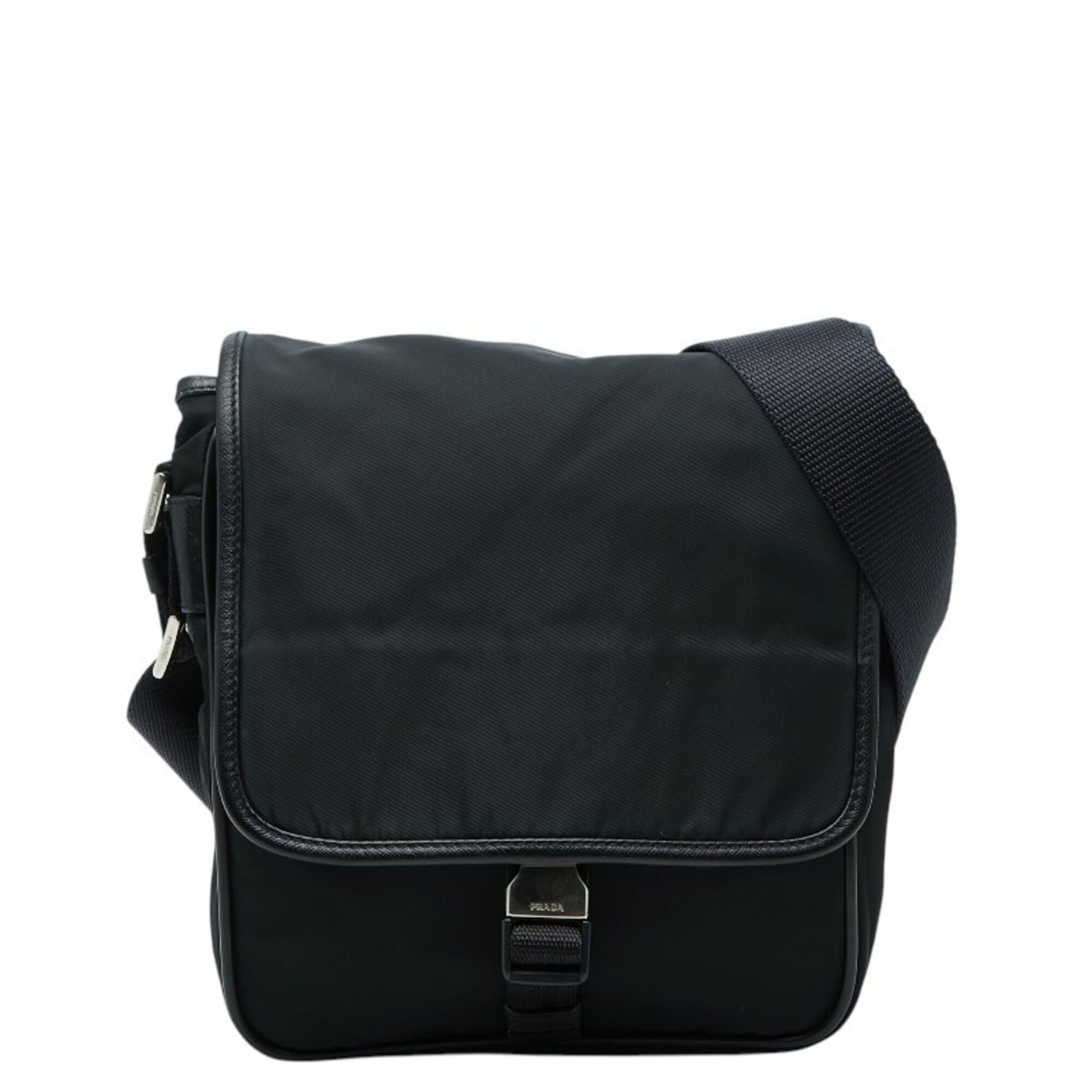 Prada Prada Triangle Logo Plate Crossbody Shoulder Bag, Black Nylon Leather, Women's PRADA Size ONE SIZE - 1 Thumbnail