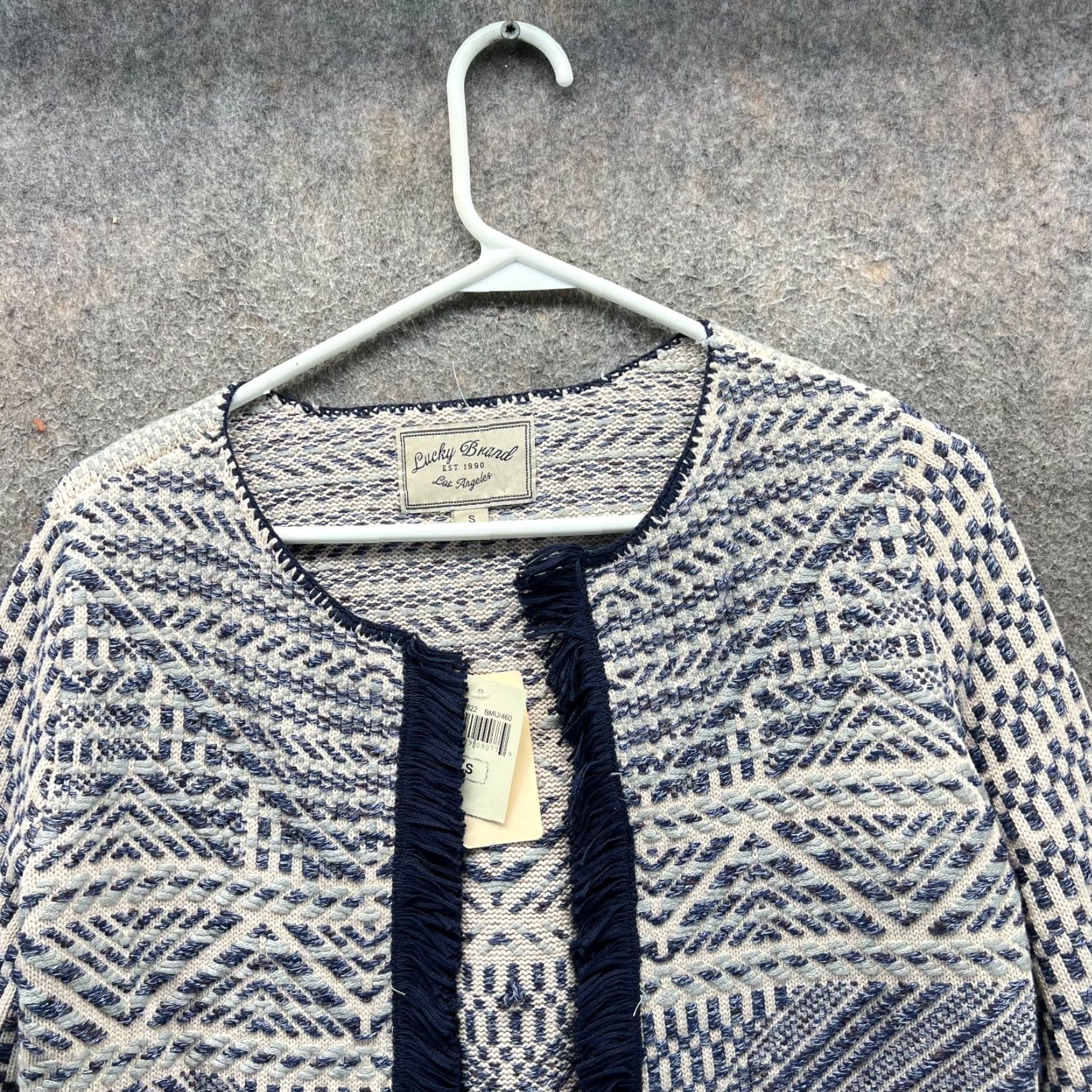 Lucky Brand Lucky Brand Cardigan Women Small Blue White Fringe Knit Boho Open Front Sweater Size S / US 4 / IT 40 - 6 Thumbnail