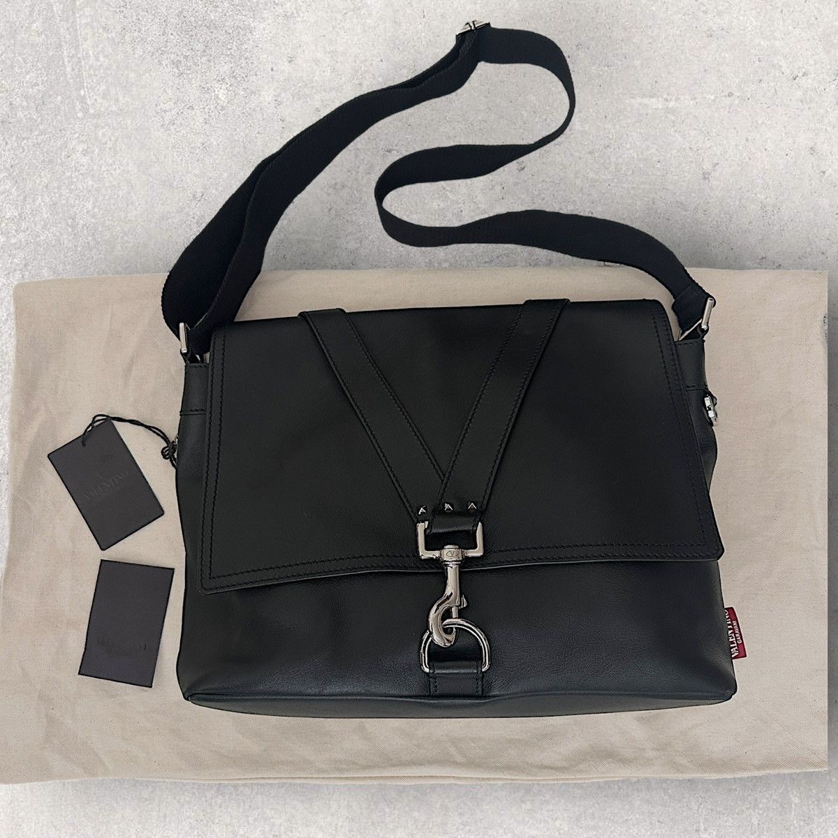 Valentino Garavani Leather Messenger Bag in Black, Men's