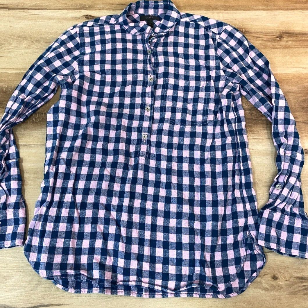 Pinko J Crew Popover Shirt 00 Gingham Plaid Pink Blue Top Womens Size XXS / US 00 / IT 34 - 2 Thumbnail
