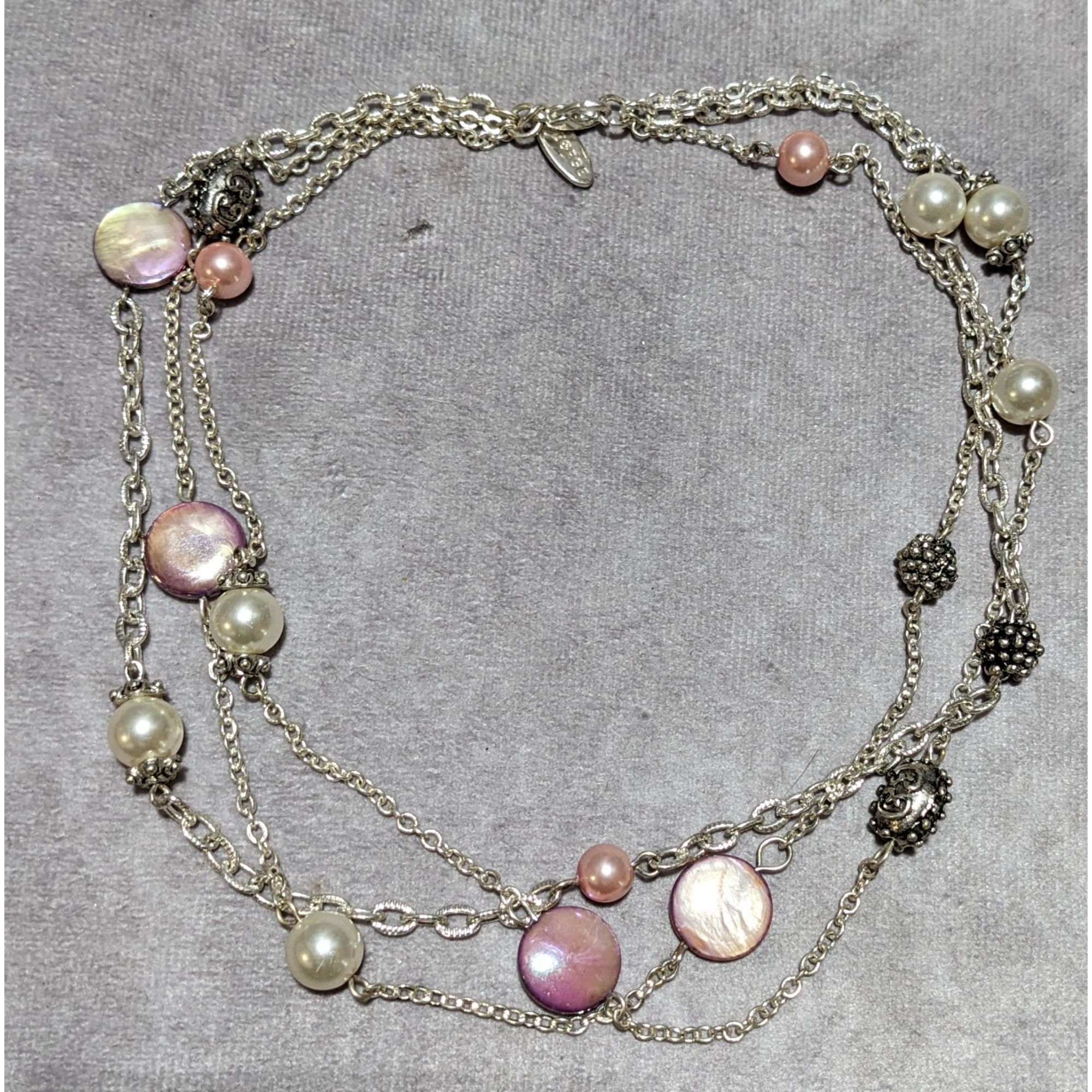 George George Silver Necklace With Pink & White Beads Size ONE SIZE - 12 Thumbnail