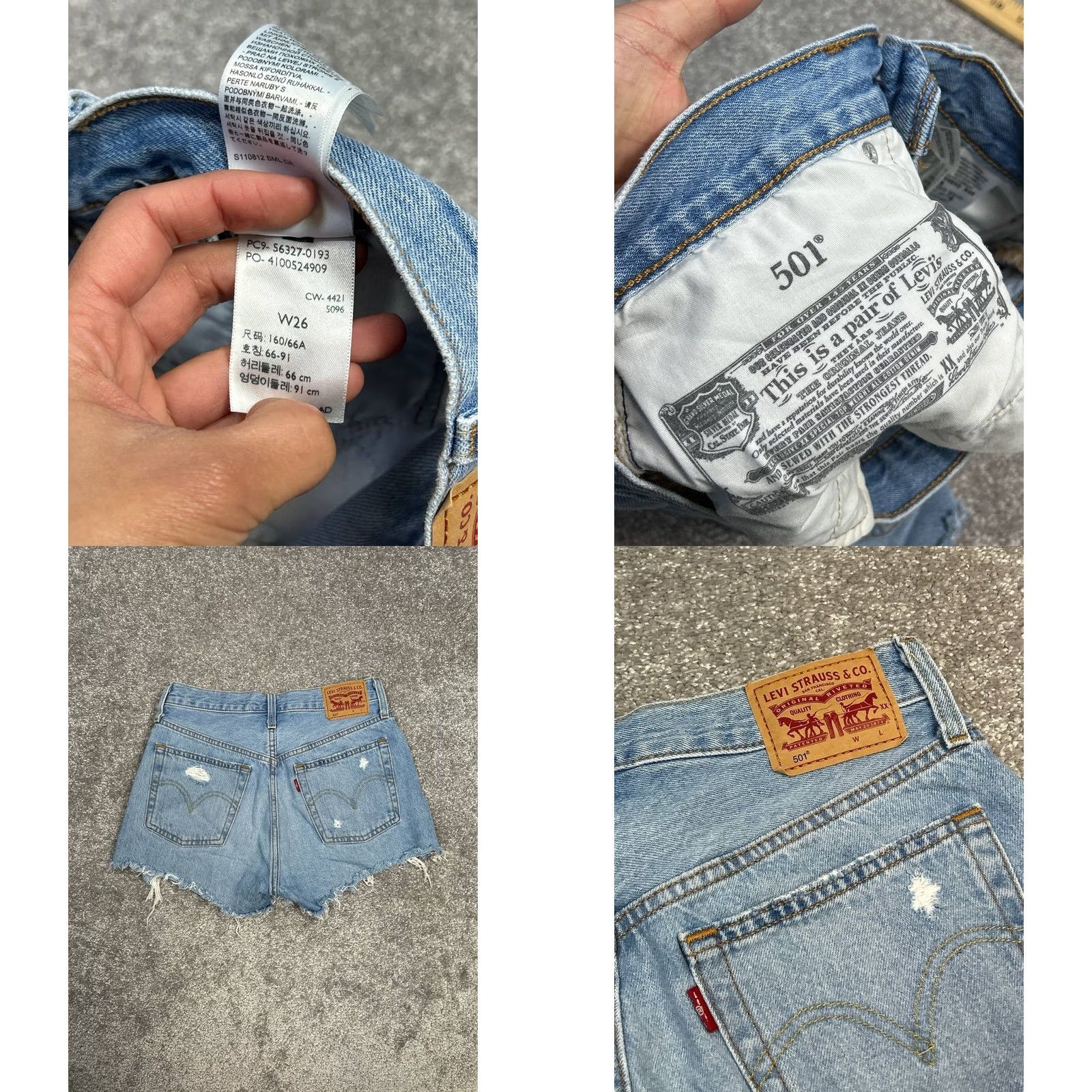 Levi's Levis 501 Shorts Womens 26 Blue Cut Off Denim Distressed Logo Mid Rise Raw Hem Ladies Denim Shorts 26 Blue Casual Womens Size 26" / US 2 / IT 38 - 8 Thumbnail