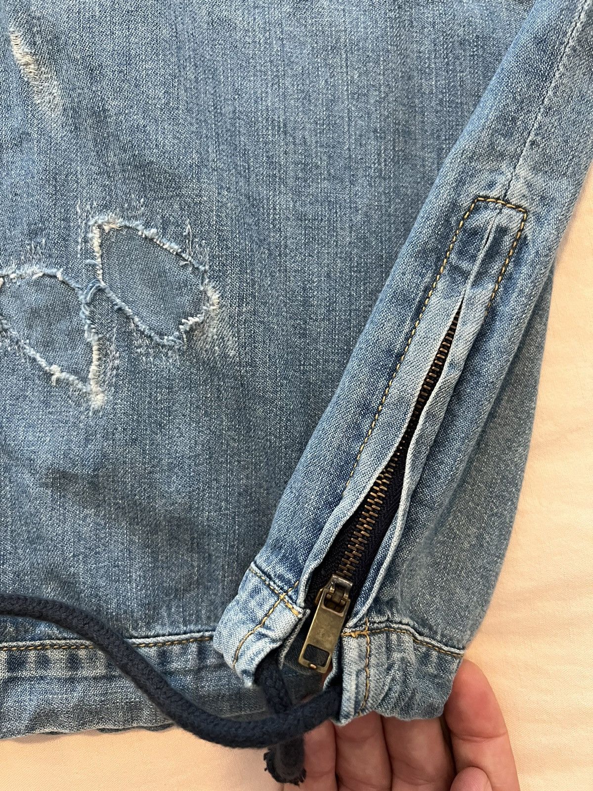 Saint Laurent Paris Denim Long Sleeve Hoodie - Distressed / Tie Up Size US S / EU 44-46 / 1 - 3 Thumbnail