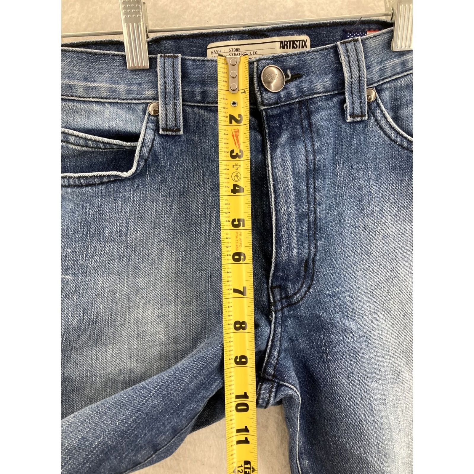 Vintage ARTISTIX Jeans 34 x 33 Straight Leg Denim Embroidered Distressed Skull Pockets Camo Lining Leather Trim Men Blue Size US 34 / EU 50 - 4 Thumbnail