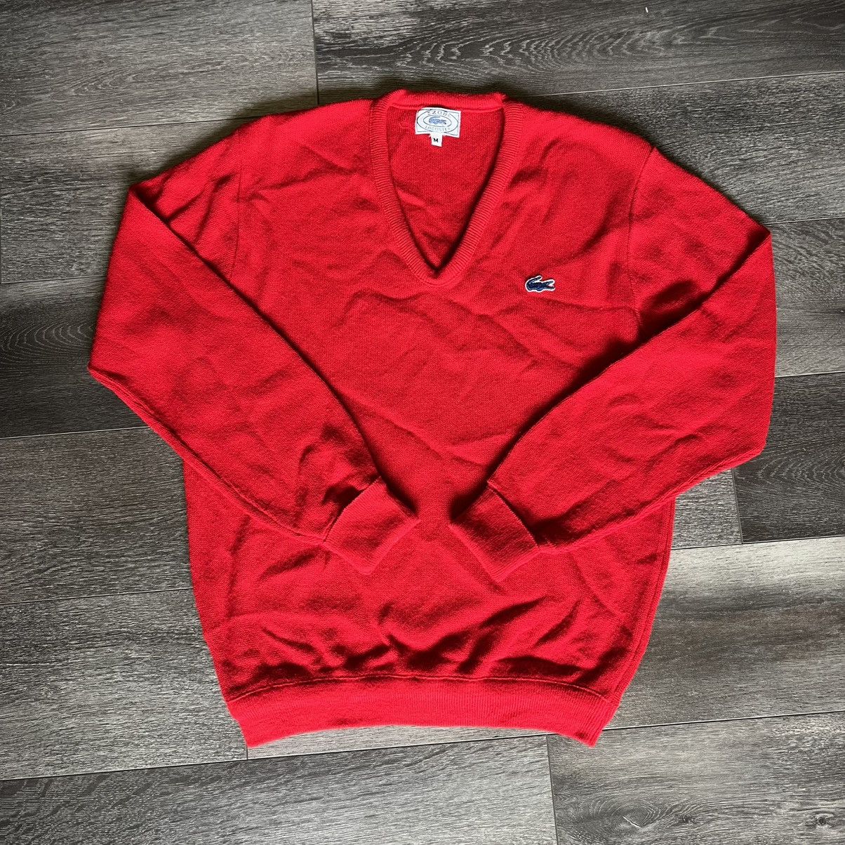 Lacoste × Vintage Vintage 1970s Izod Lacoste Acrylic Cardigan Sweater Red V Size US M / EU 48-50 / 2 - 1 Thumbnail
