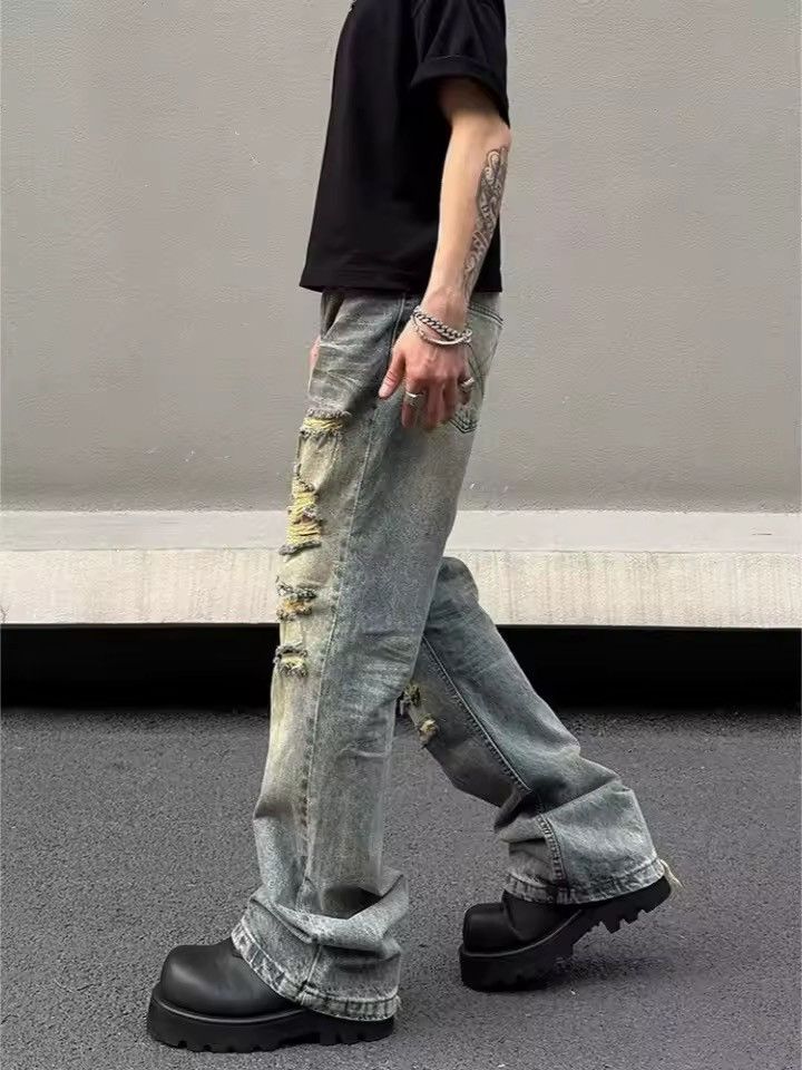 Jean Trashy Y2K 2000S Streetwear Washed Blue Stacked Ripped Jeans Size US 31 - 2 Thumbnail