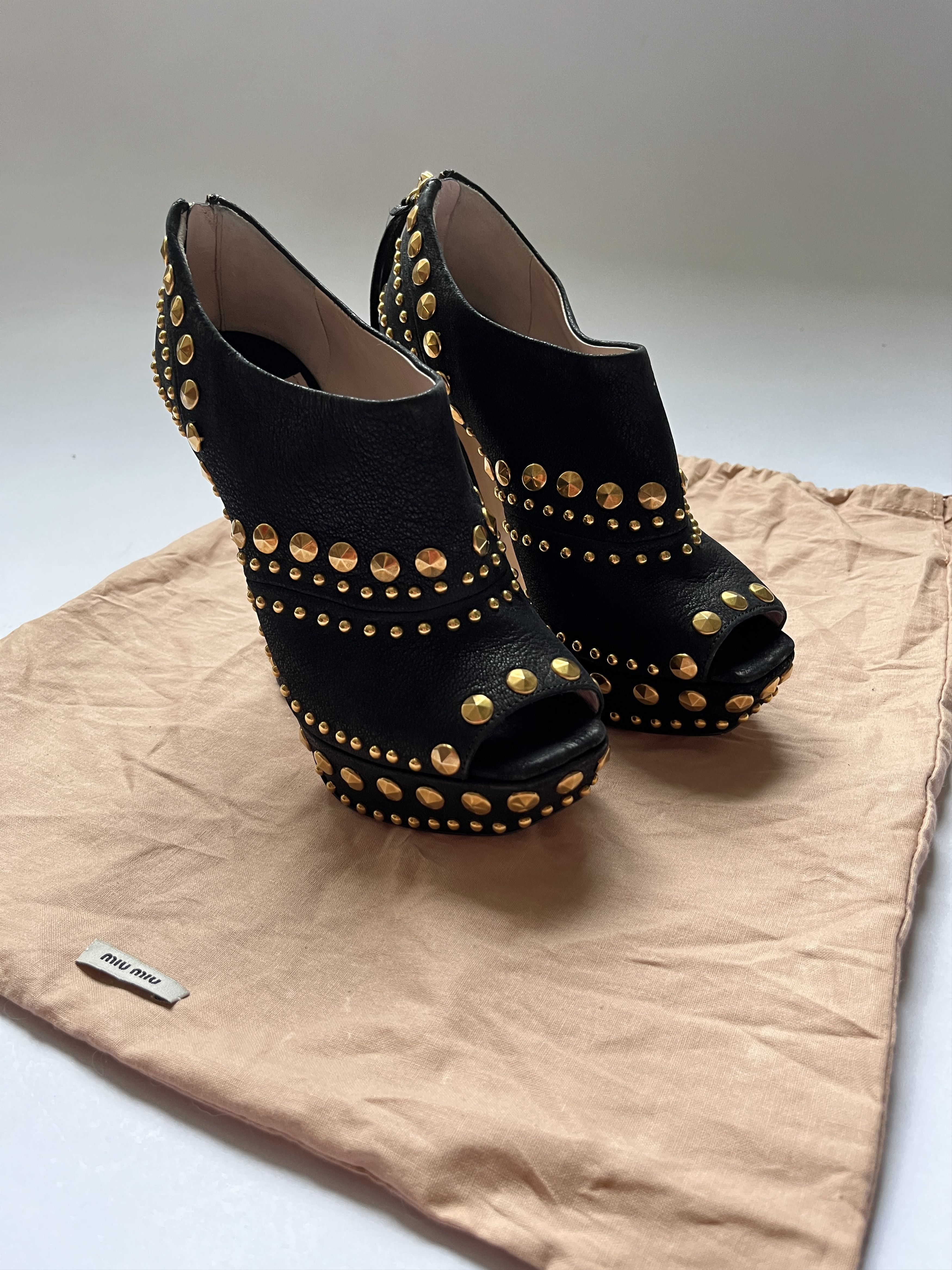 Miu Miu ⚡️QUICK SALE⚡️Miu Miu Black with Gold Stud Heels Size US 4.5 / IT 34.5 - 2 Thumbnail