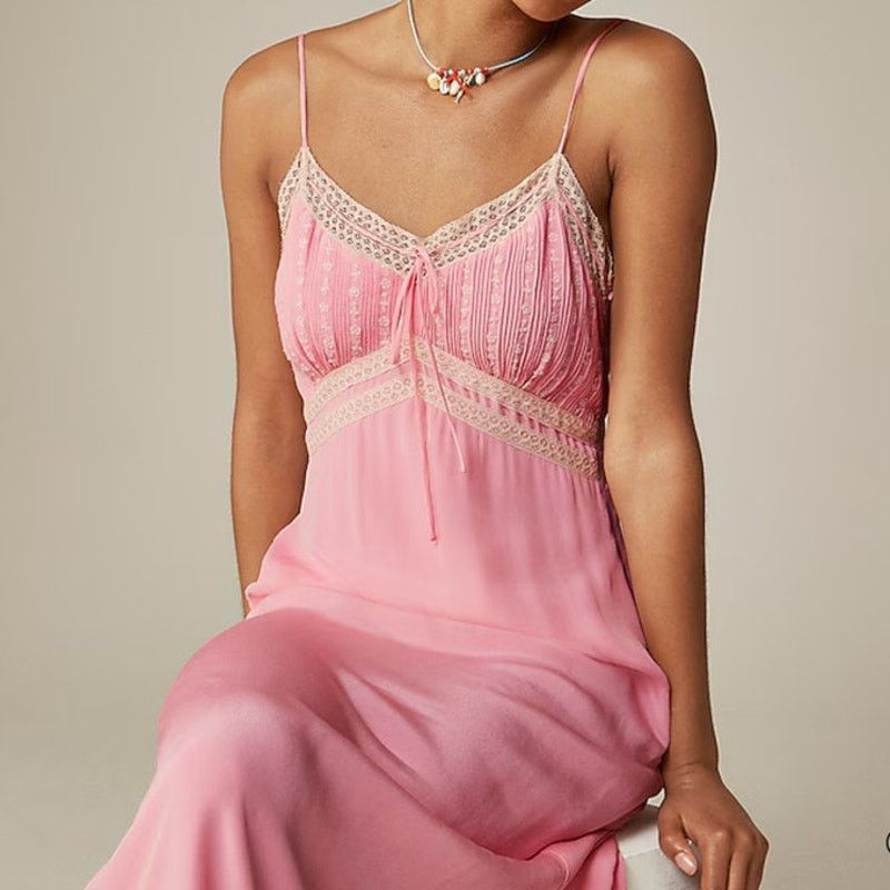 J.Crew J CREW Pintuck Lace Trim Slip Dress Crepe de Chine XXS NWT | Grailed