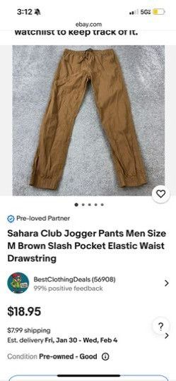 Sahara Club Men's Tan Jogger Pants by Sahara Club Size US 38 / EU 54 - 7 Thumbnail