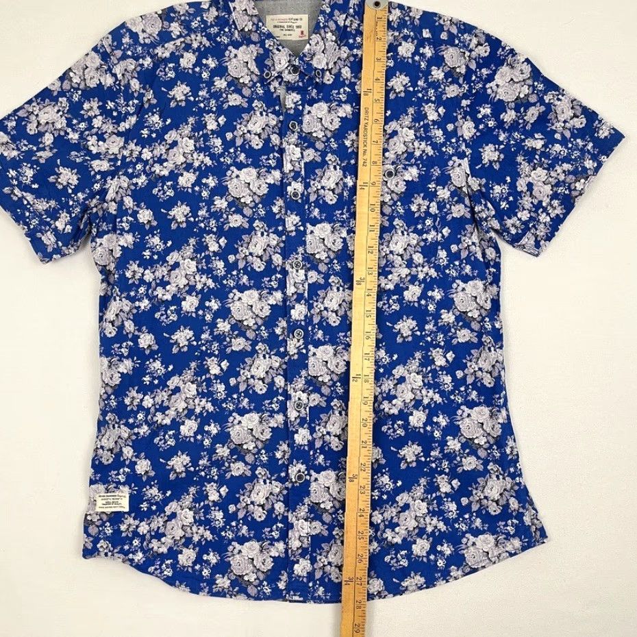 Vintage 7 Diamonds Shirt Mens M All Of Me Floral Blue White Button-Down Short Sleeve Stretch Regular Fit Size US M / EU 48-50 / 2 - 4 Thumbnail