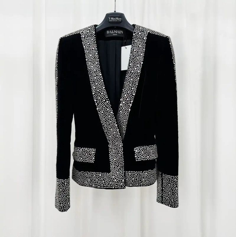 Balmain Balmain Black Cotton Blend Logo Jacket 0089 Size S / US 4 / IT 40 - 1 Thumbnail