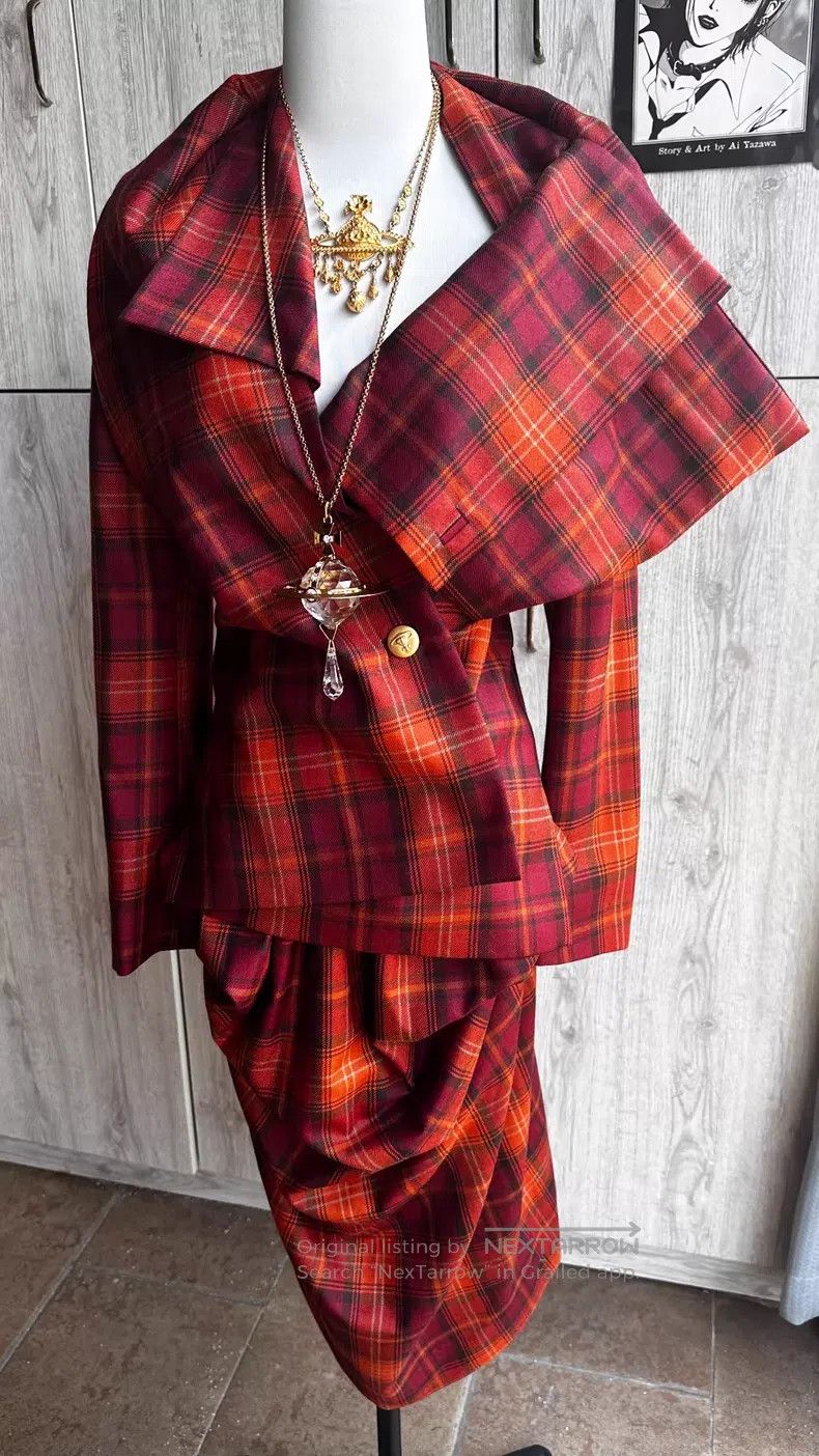 Vivienne Westwood Vivienne Westwood Orange Grid Asymmetrical Shawl Suit Jack Size M / US 6-8 / IT 42-44 - 2 Thumbnail