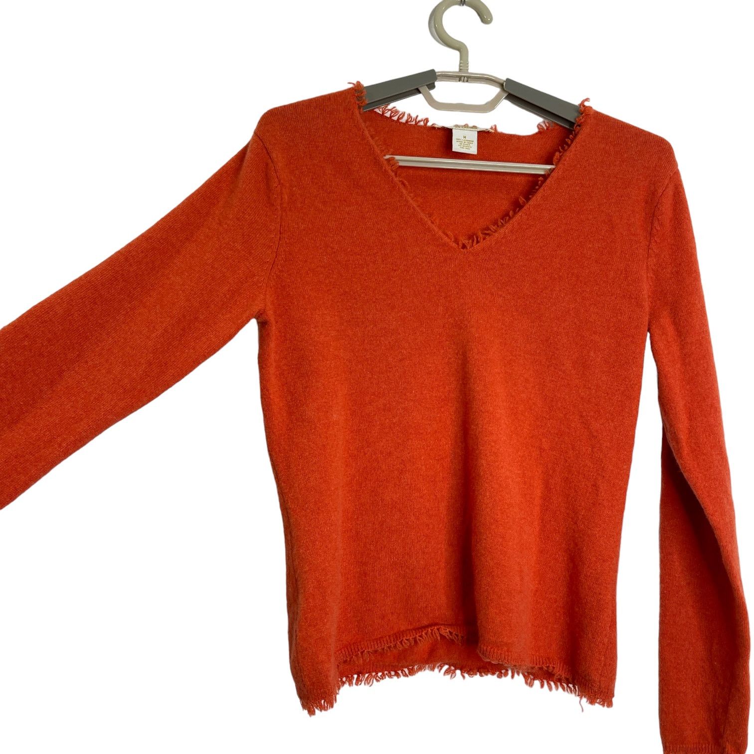 Other Peck & Peck 100% Cashmere V Neck Sweater Orange Fringe M/S Size S / US 4 / IT 40 - 4 Thumbnail