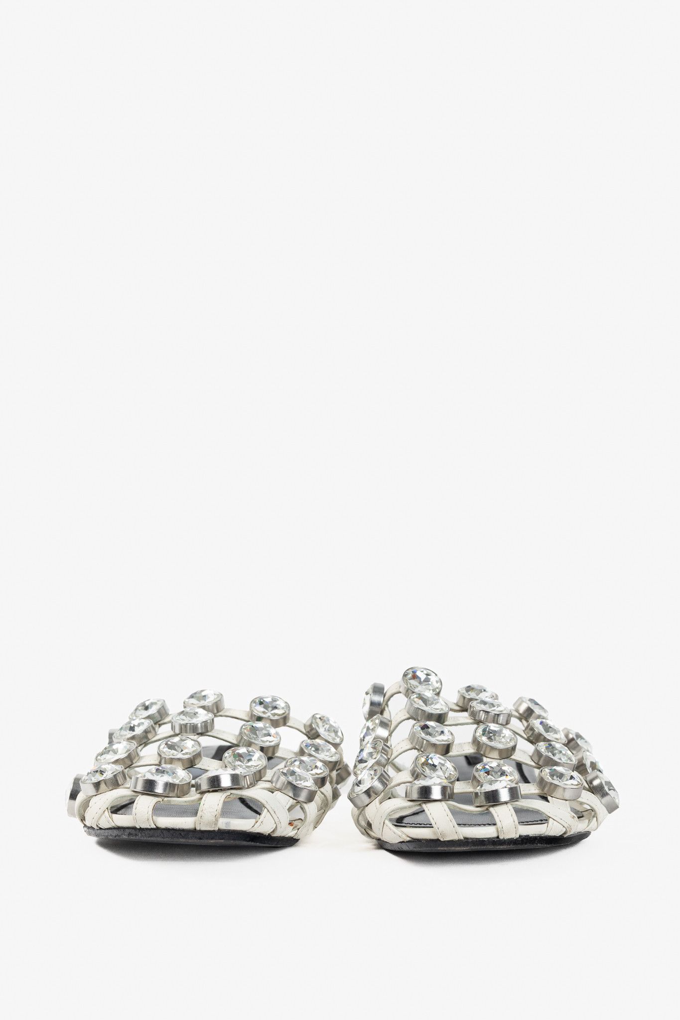 Alexander Wang Alexander Wang Amelia White Crystal-Studded Cage Mules Size US 5.5 / IT 35.5 - 3 Thumbnail